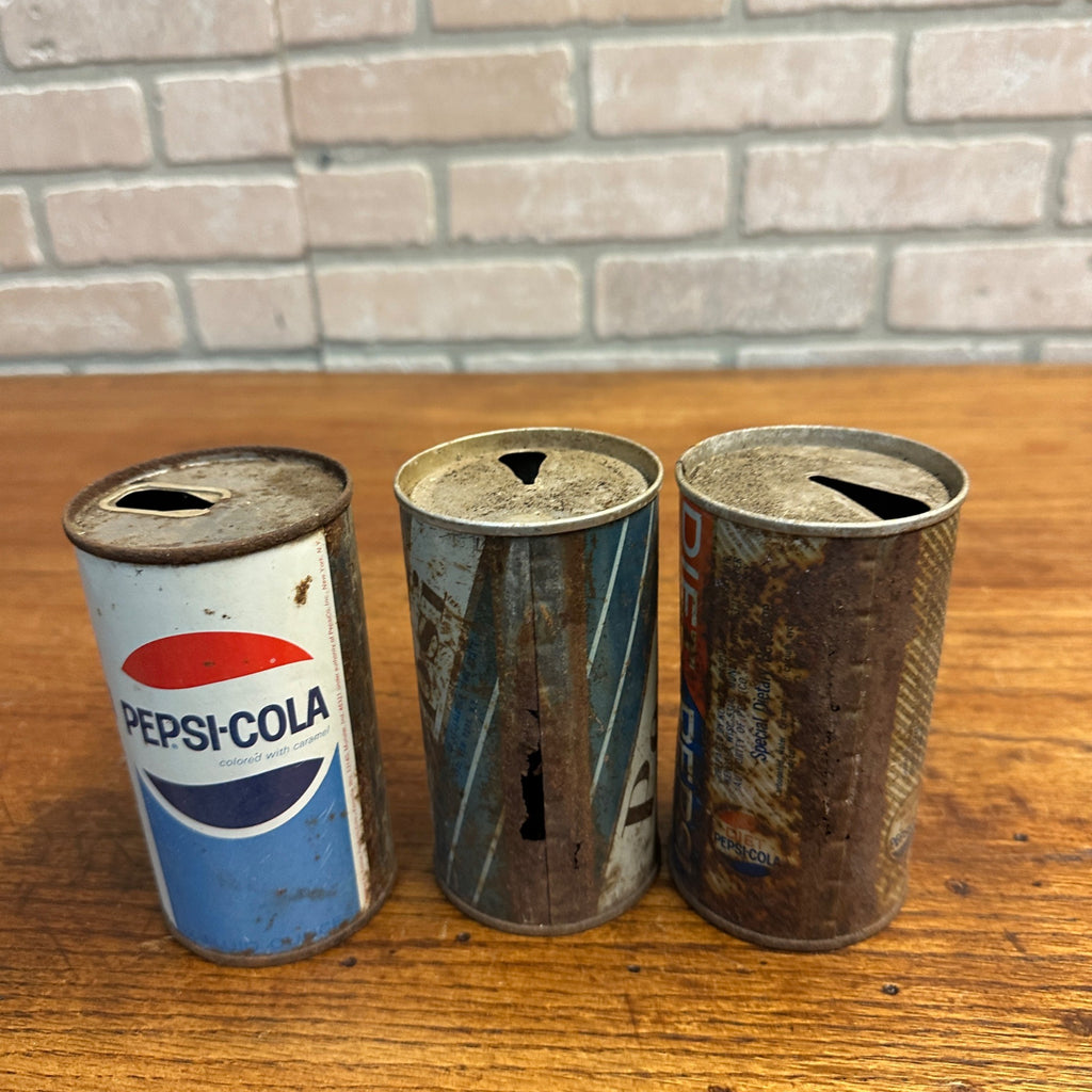Vintage Pepsi Cola Flat Top Pull Tab Soda Cans Rusty Diet Blue Striped