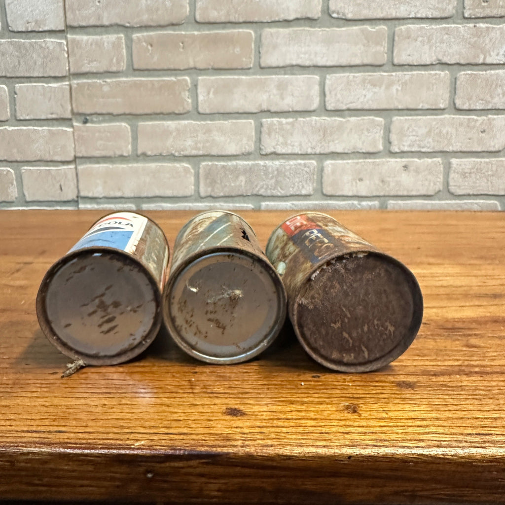 Vintage Pepsi Cola Flat Top Pull Tab Soda Cans Rusty Diet Blue Striped