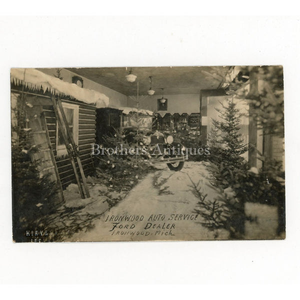 Vintage 1920s RPPC Postcard Ironwood Ford Dealer Michigan Christmas Model T Victorian Scarce