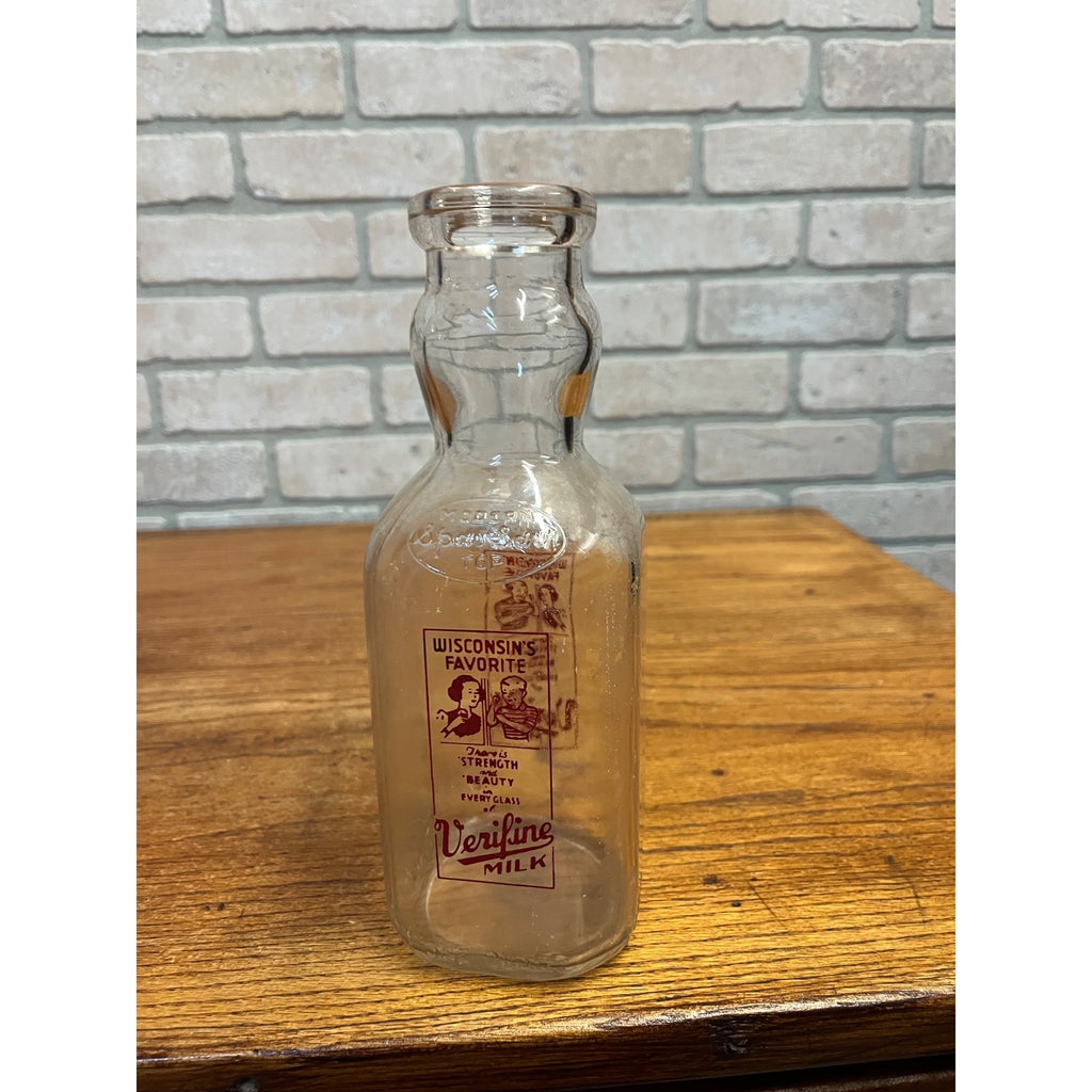Vintage Verifine "Wisconsin's Favorite" Milk Bottle "Strength and Beauty" Slogan Sheboygan, Wisconsin One Quart