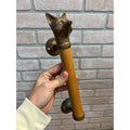 Vintage Antique Fox Head Figural Door Pull Wood Handle Fraternal? Lodge Cabin