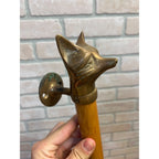 Vintage Antique Fox Head Figural Door Pull Wood Handle Fraternal? Lodge Cabin