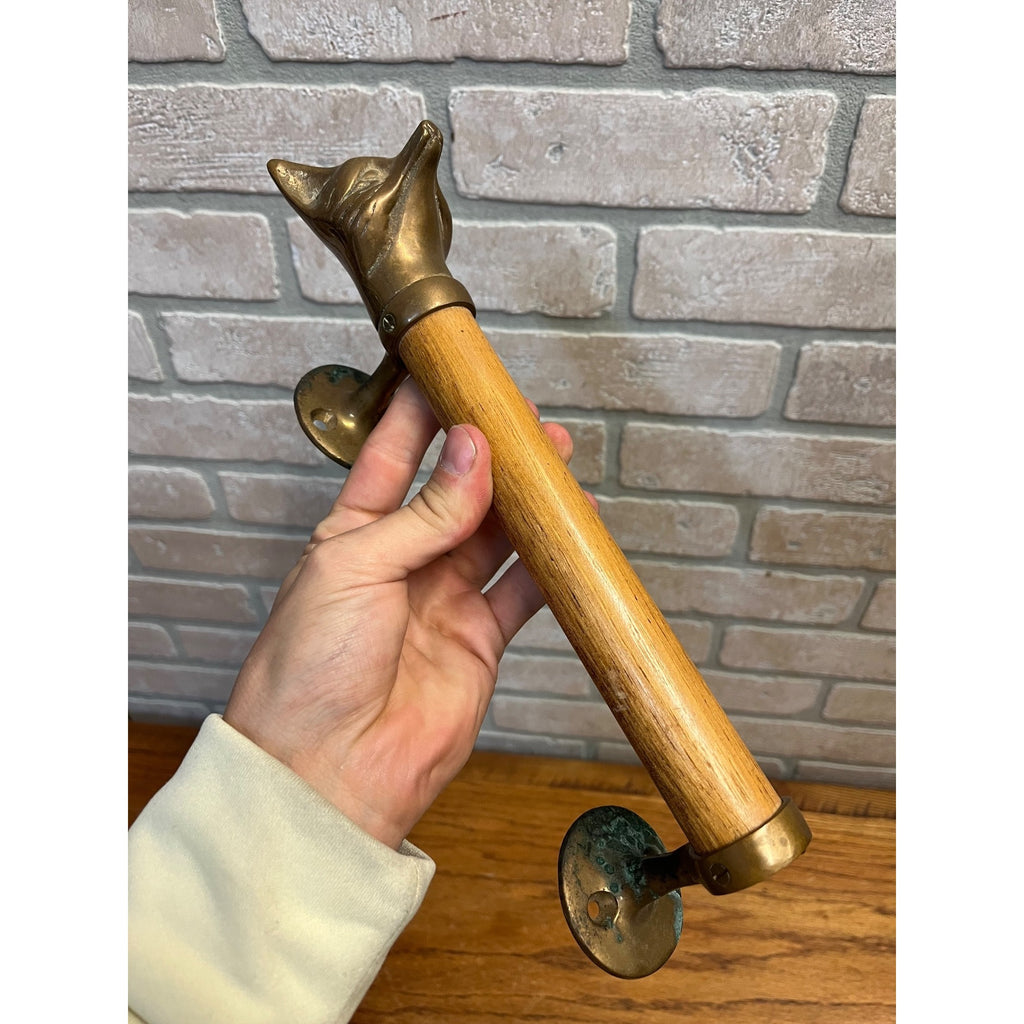Vintage Antique Fox Head Figural Door Pull Wood Handle Fraternal? Lodge Cabin