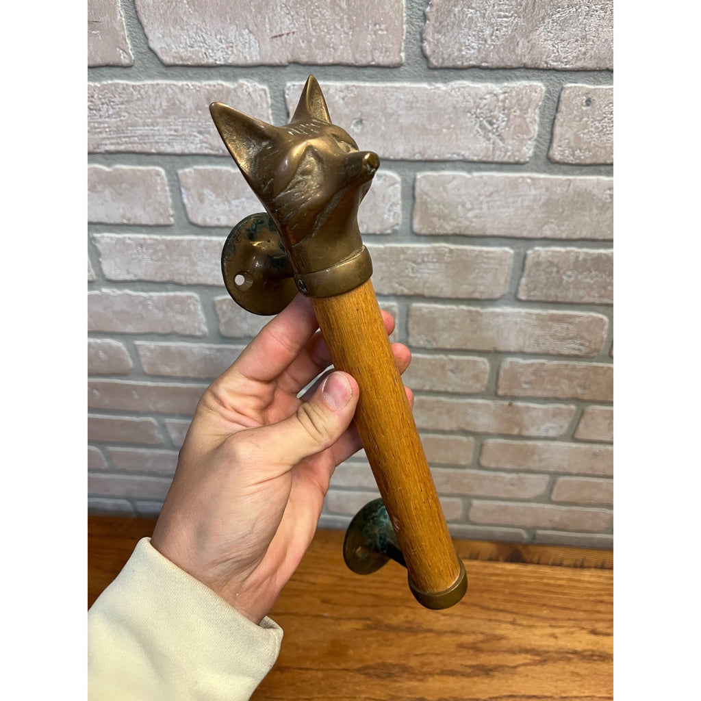 Vintage Antique Fox Head Figural Door Pull Wood Handle Fraternal? Lodge Cabin