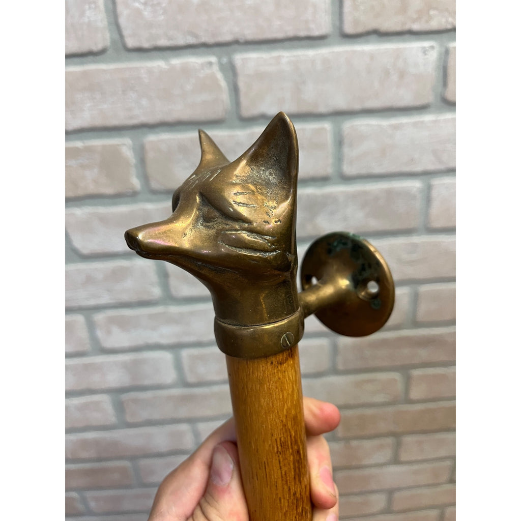 Vintage Antique Fox Head Figural Door Pull Wood Handle Fraternal? Lodge Cabin