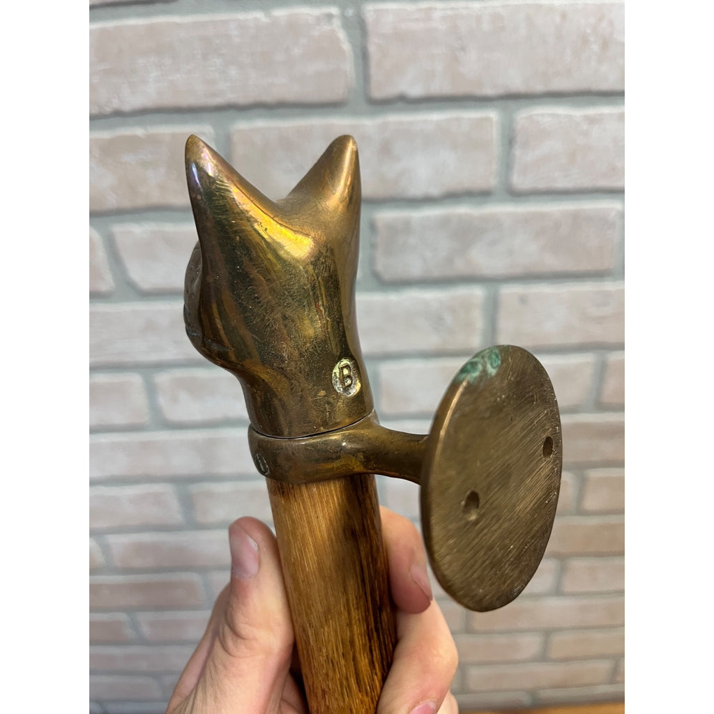 Vintage Antique Fox Head Figural Door Pull Wood Handle Fraternal? Lodge Cabin