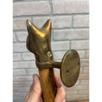 Vintage Antique Fox Head Figural Door Pull Wood Handle Fraternal? Lodge Cabin