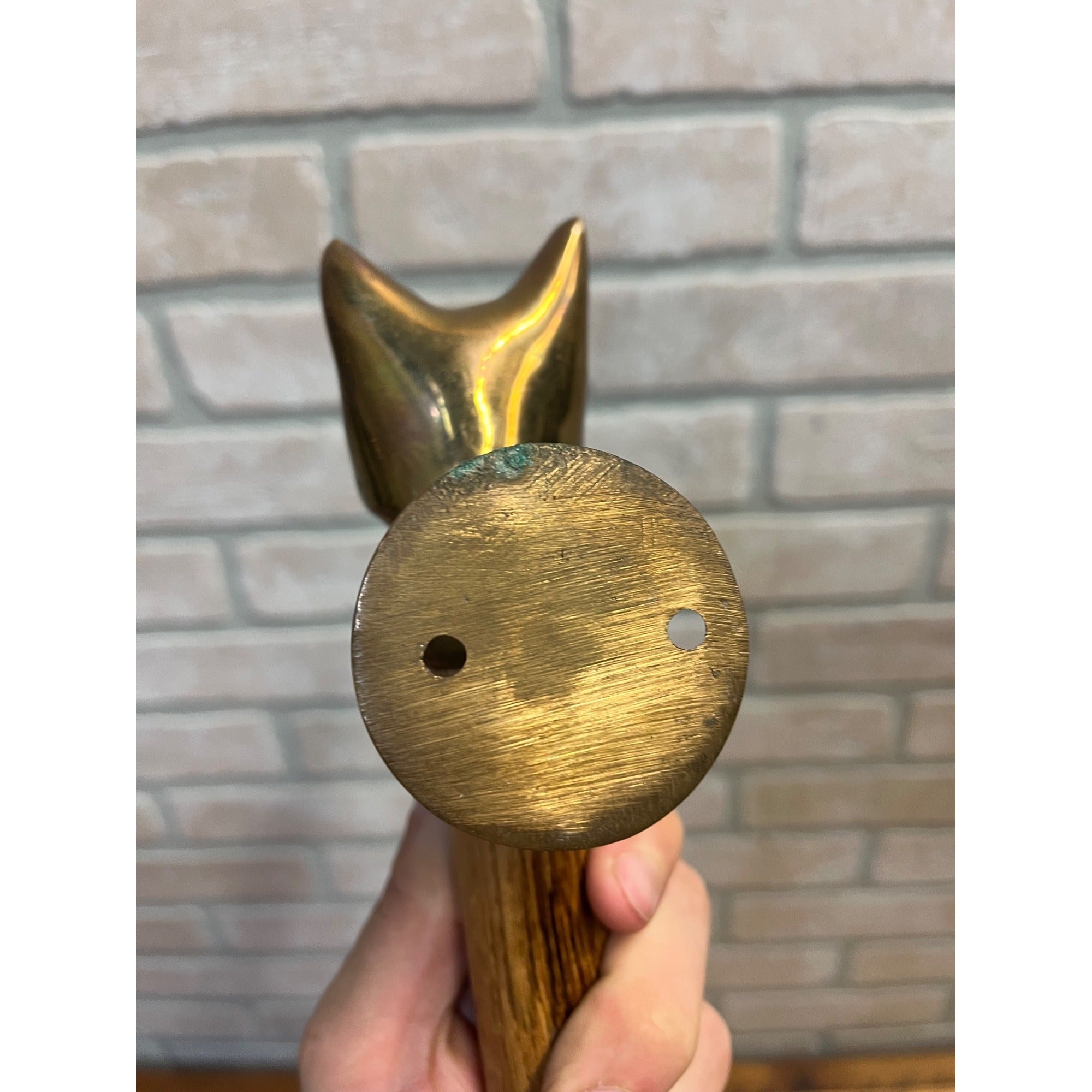 Vintage Antique Fox Head Figural Door Pull Wood Handle Fraternal? Lodge Cabin