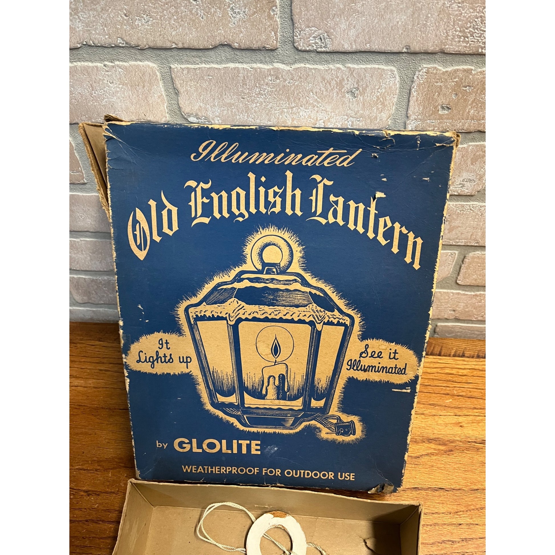 Vintage 1950s GloLite Old English Lantern Christmas Lighted Sign + Box - Works
