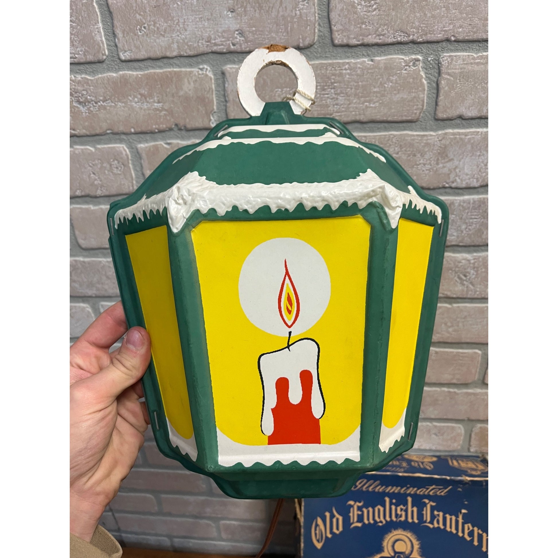Vintage 1950s GloLite Old English Lantern Christmas Lighted Sign + Box - Works