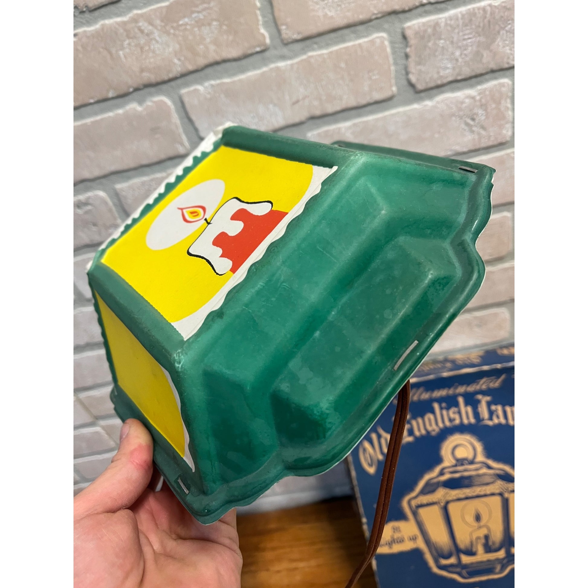 Vintage 1950s GloLite Old English Lantern Christmas Lighted Sign + Box - Works