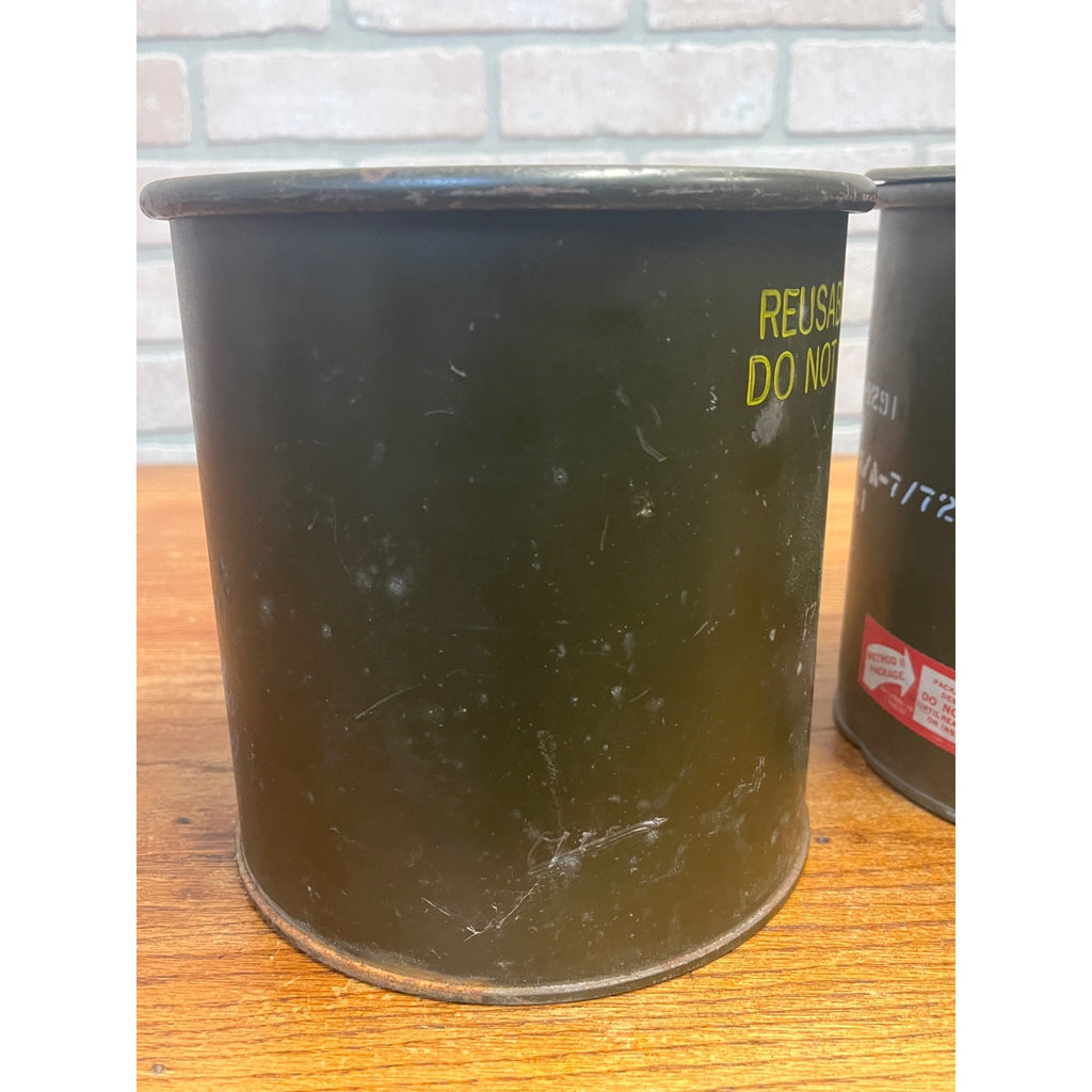 2 Vintage US Military MIRAX Reusable Steel Shipping Drums Containers OD Green