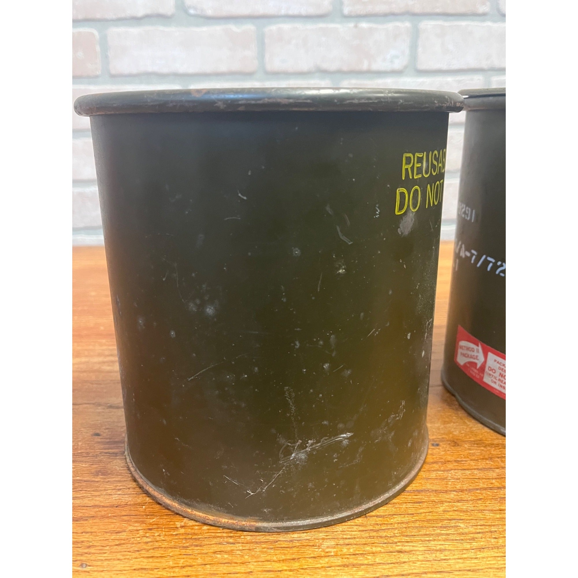 2 Vintage US Military MIRAX Reusable Steel Shipping Drums Containers OD Green