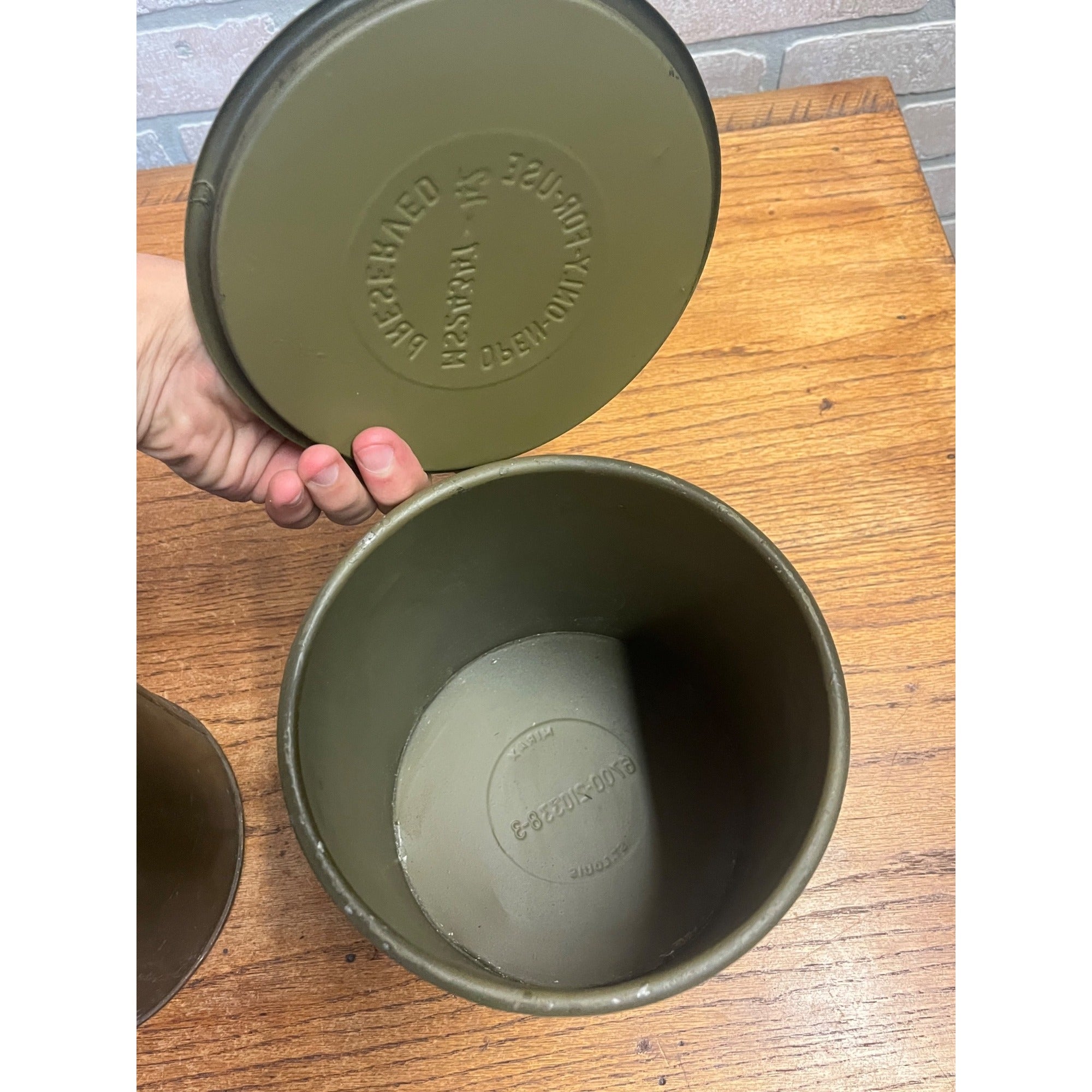 2 Vintage US Military MIRAX Reusable Steel Shipping Drums Containers OD Green