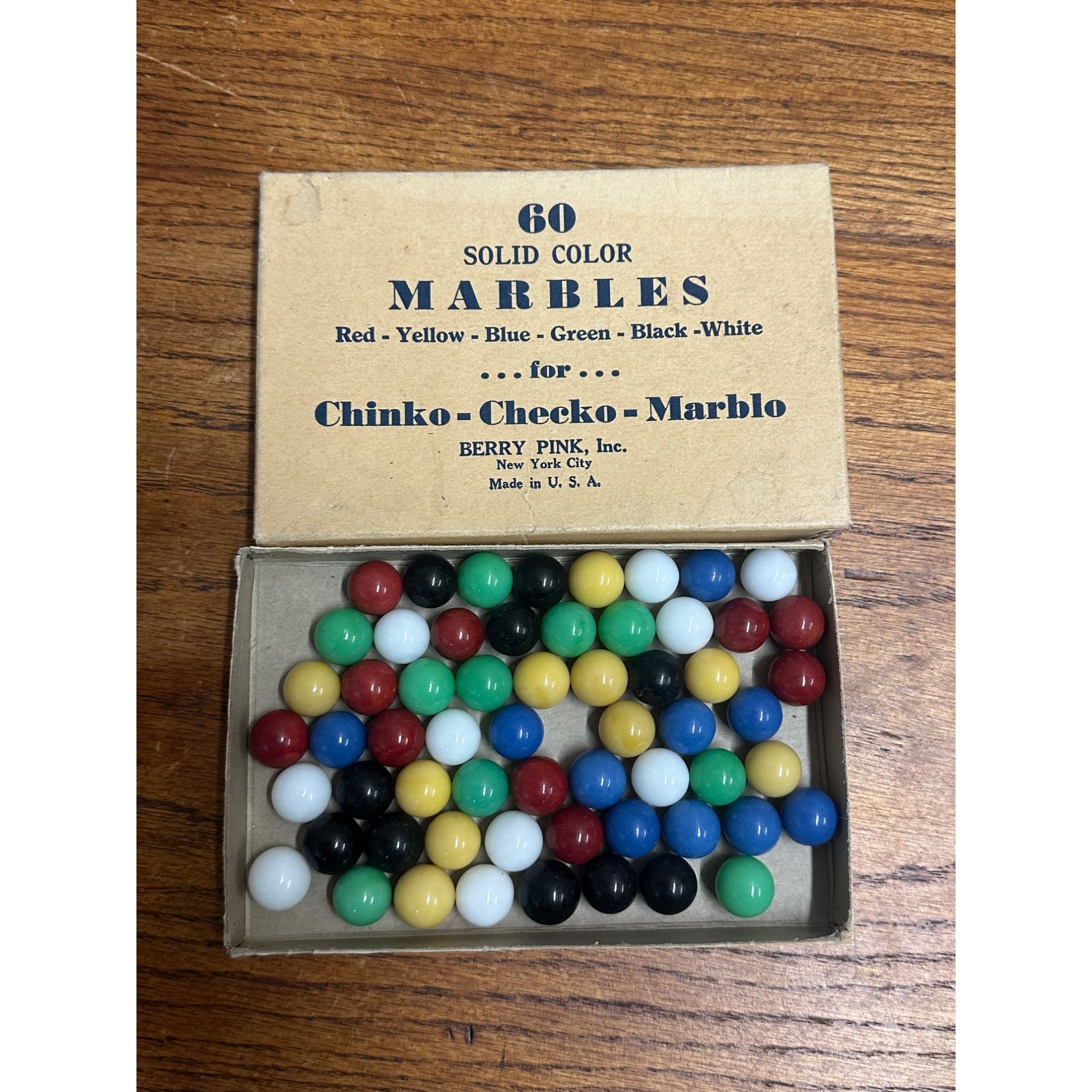 Vintage Berry Pink Inc Box of Chinko Checko Marblo 6 Colors of Marbles