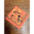 Vintage 1930s Halloween Dennison Crepe Paper Napkin Scarecrow Chasing Black Cat
