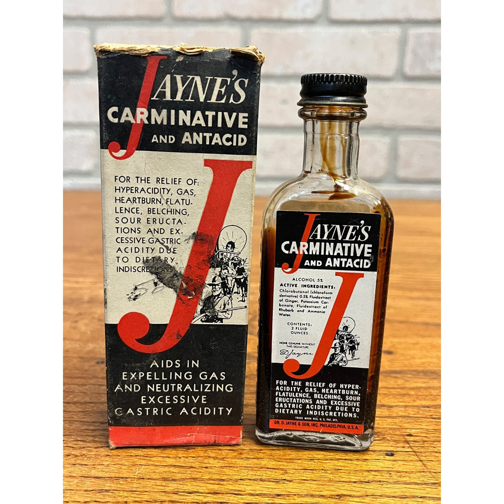 Vintage Jayne's Carminative Antacid Box and Bottle Medicine Collectible