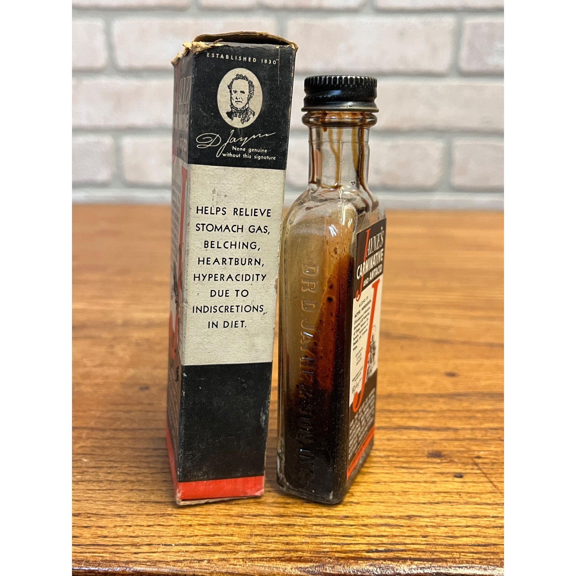 Vintage Jayne's Carminative Antacid Box and Bottle Medicine Collectible