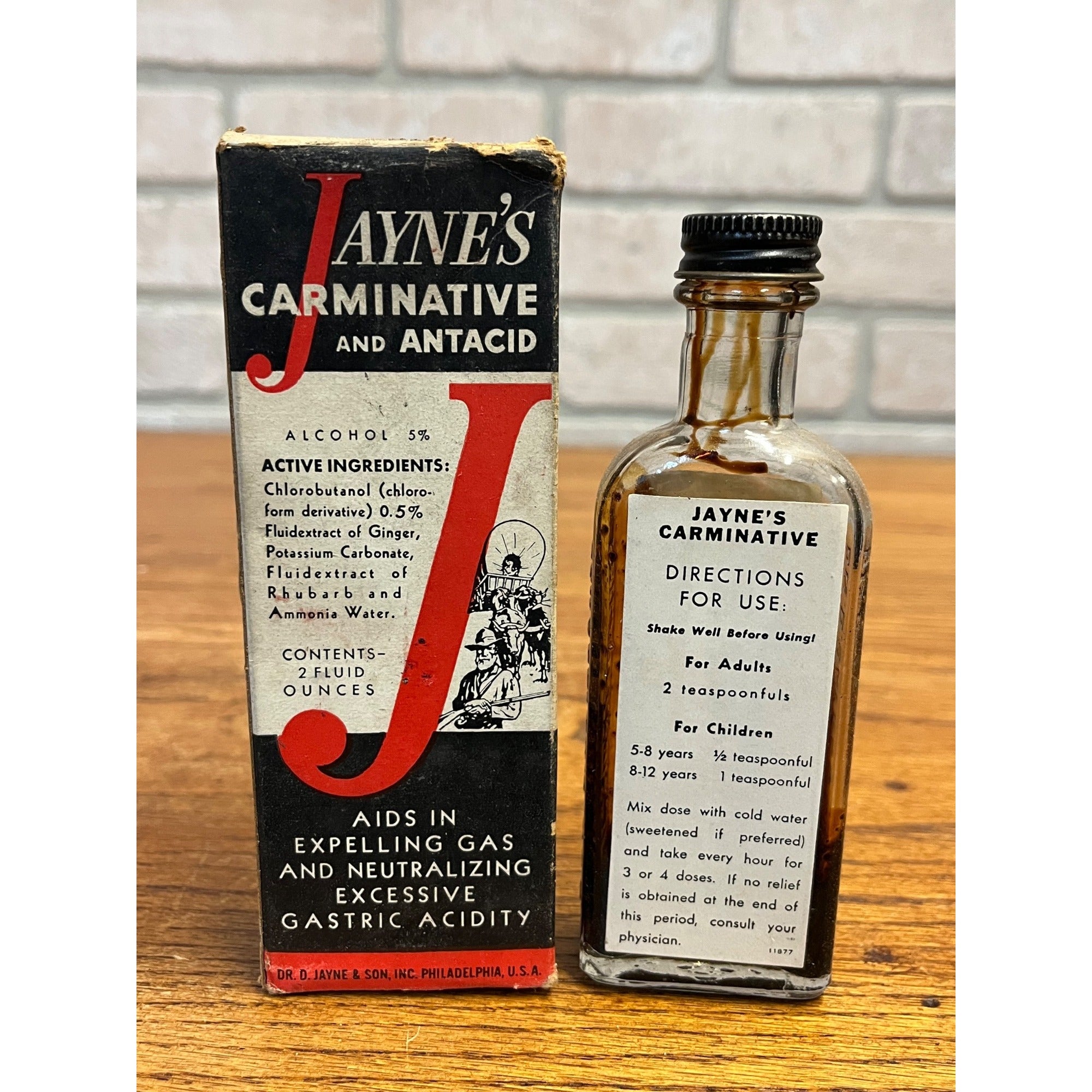 Vintage Jayne's Carminative Antacid Box and Bottle Medicine Collectible
