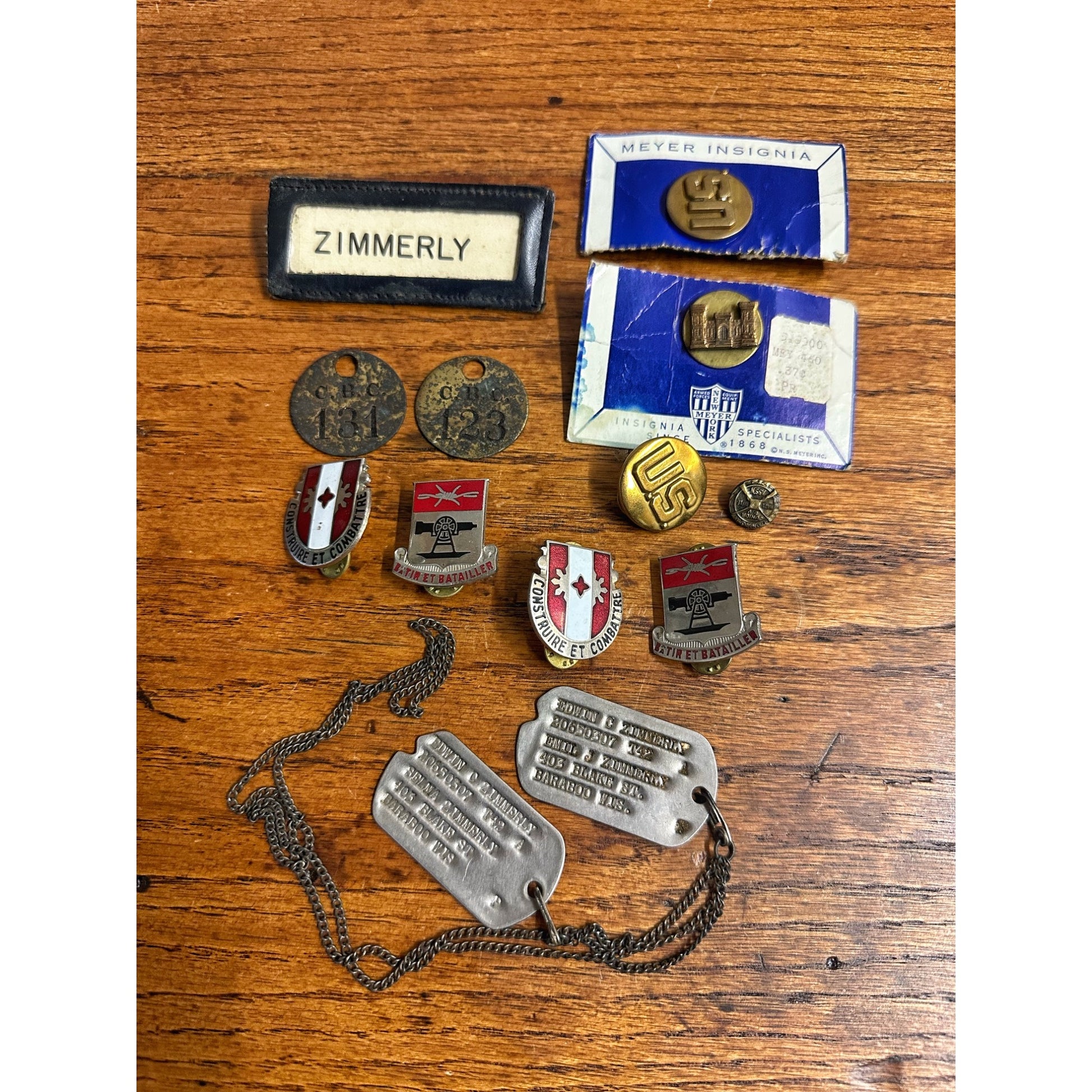 Original WWII Soldier Estate Lot Medals Crests Dog Tags 961st Engineer Battalion WW2