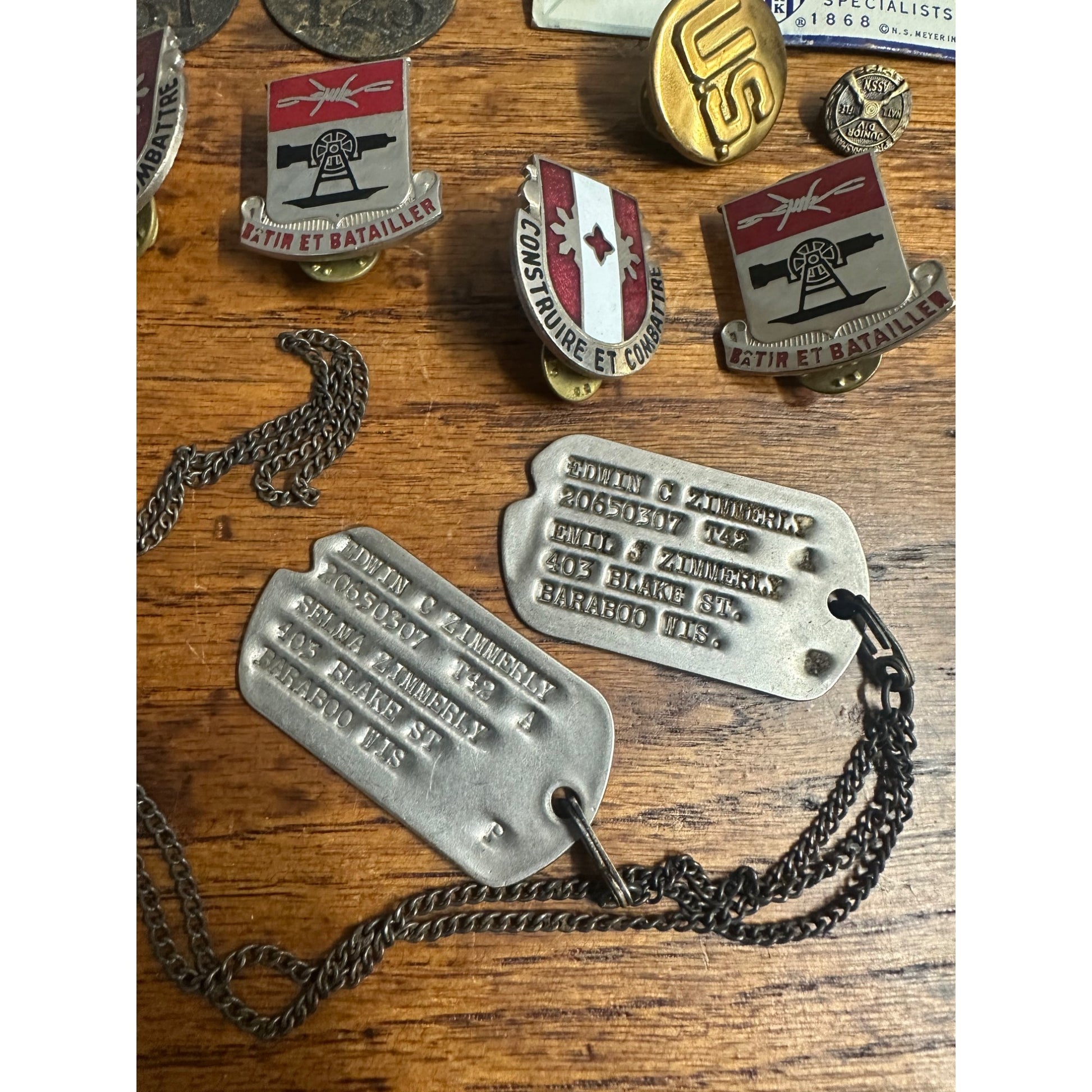Original WWII Soldier Estate Lot Medals Crests Dog Tags 961st Engineer Battalion WW2