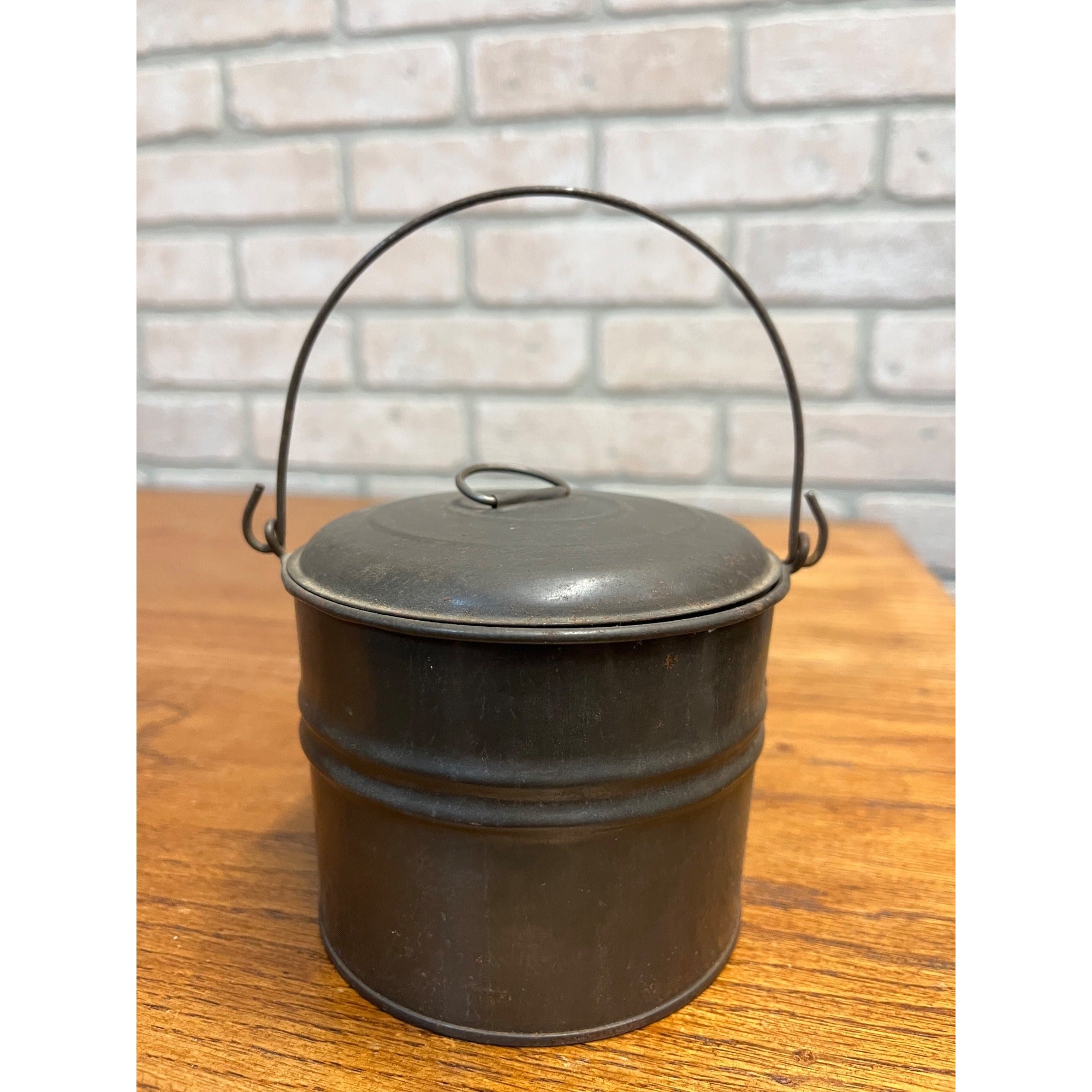 Antique Tin Berry Bucket Lunch Pail Lid Bail Handle Primitive Vintage Farmhouse