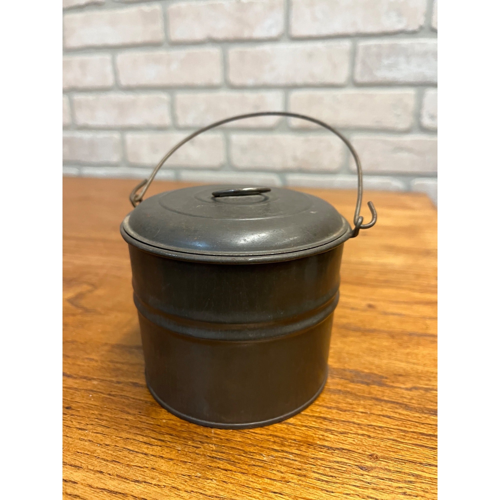 Antique Tin Berry Bucket Lunch Pail Lid Bail Handle Primitive Vintage Farmhouse
