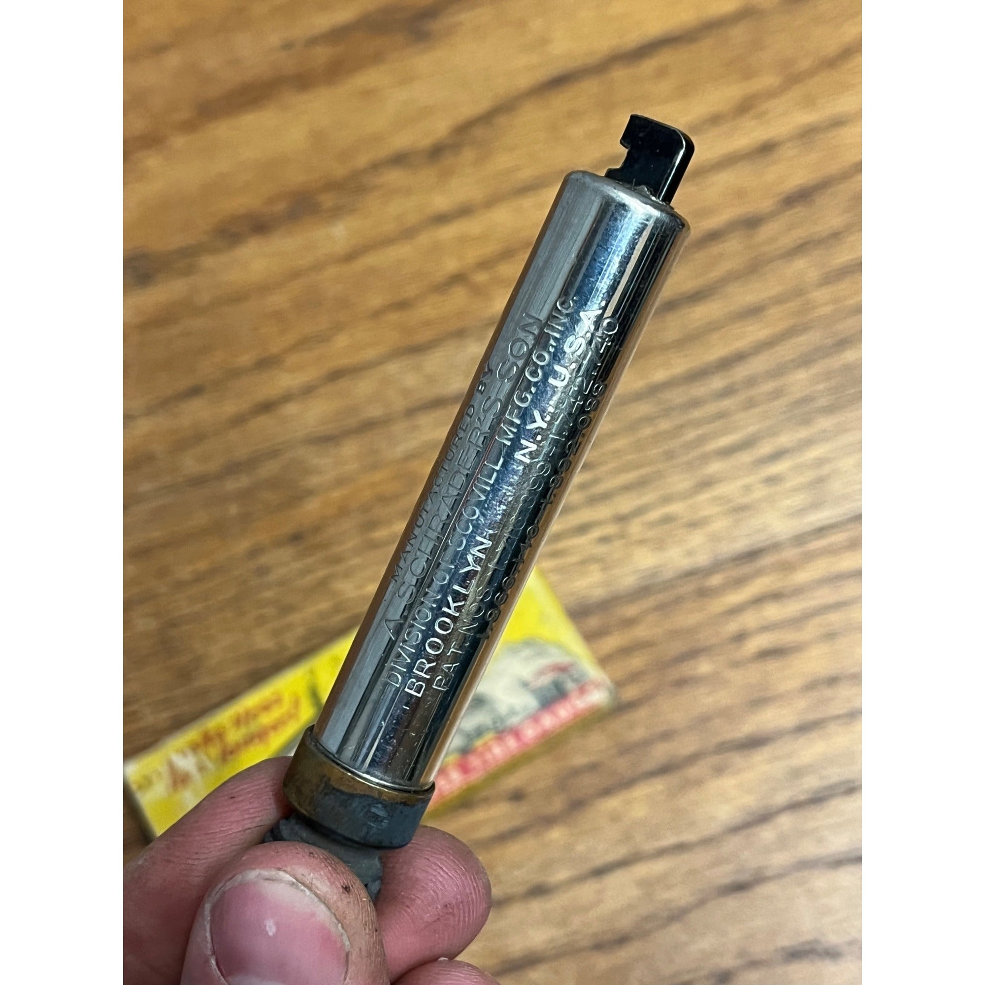 Vintage Schrader Passenger Tire Pressure Gauge Antique w/ Original Box