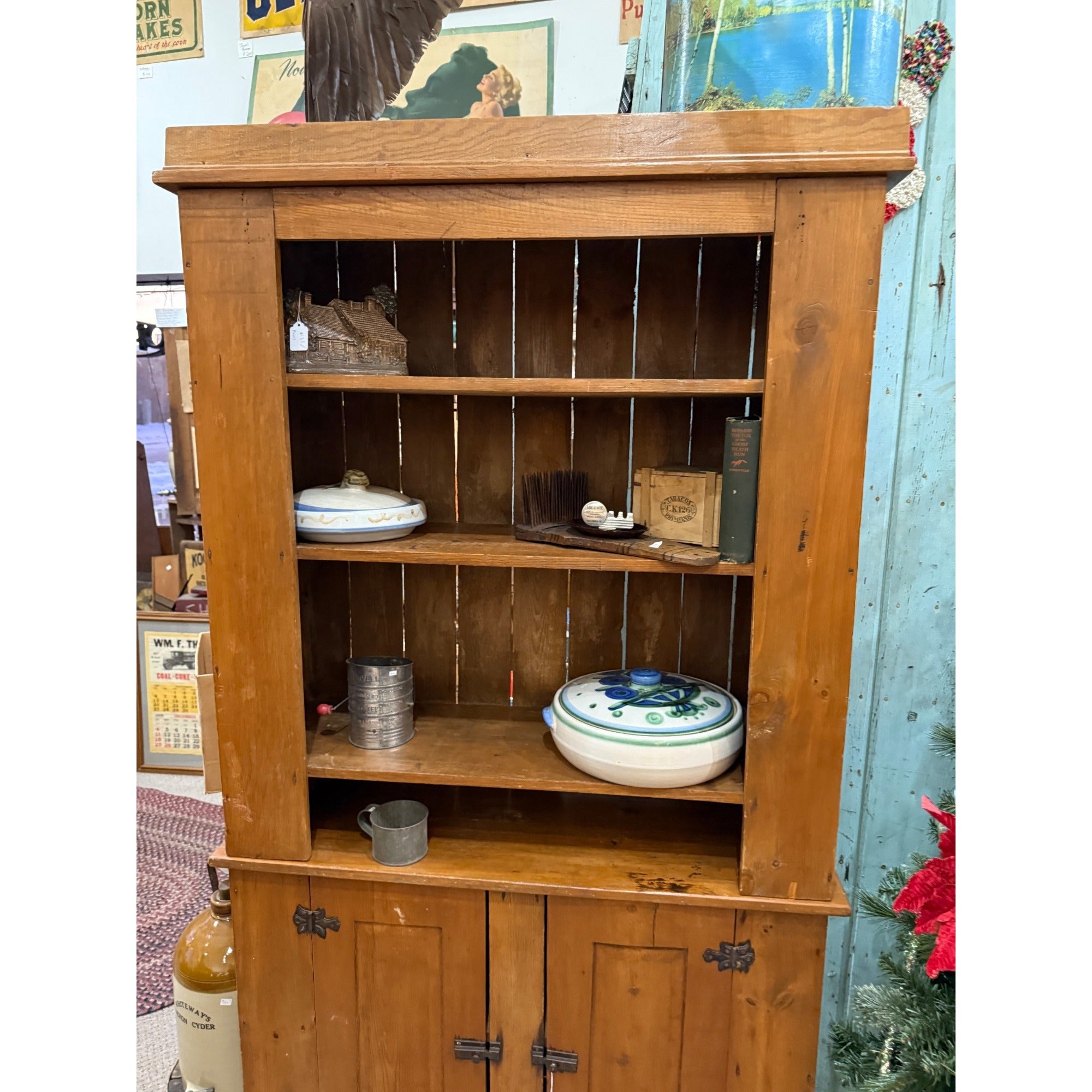 Antique Primitive 19th c. Pine Cupboard Pantry Shelf Farmhouse Country