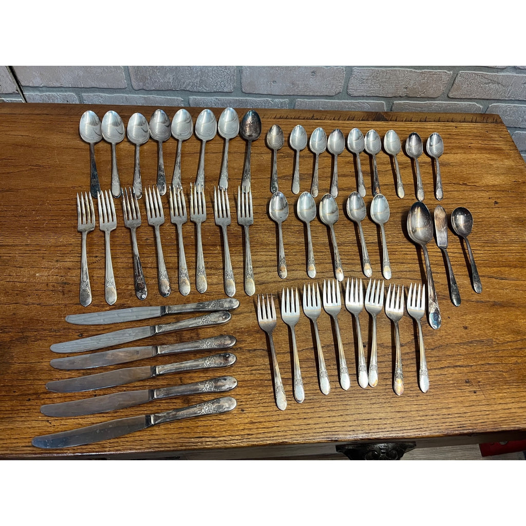 Vintage WM Rogers Stainless Silverplate Flatware "Beloved" 47pc Set Silverware