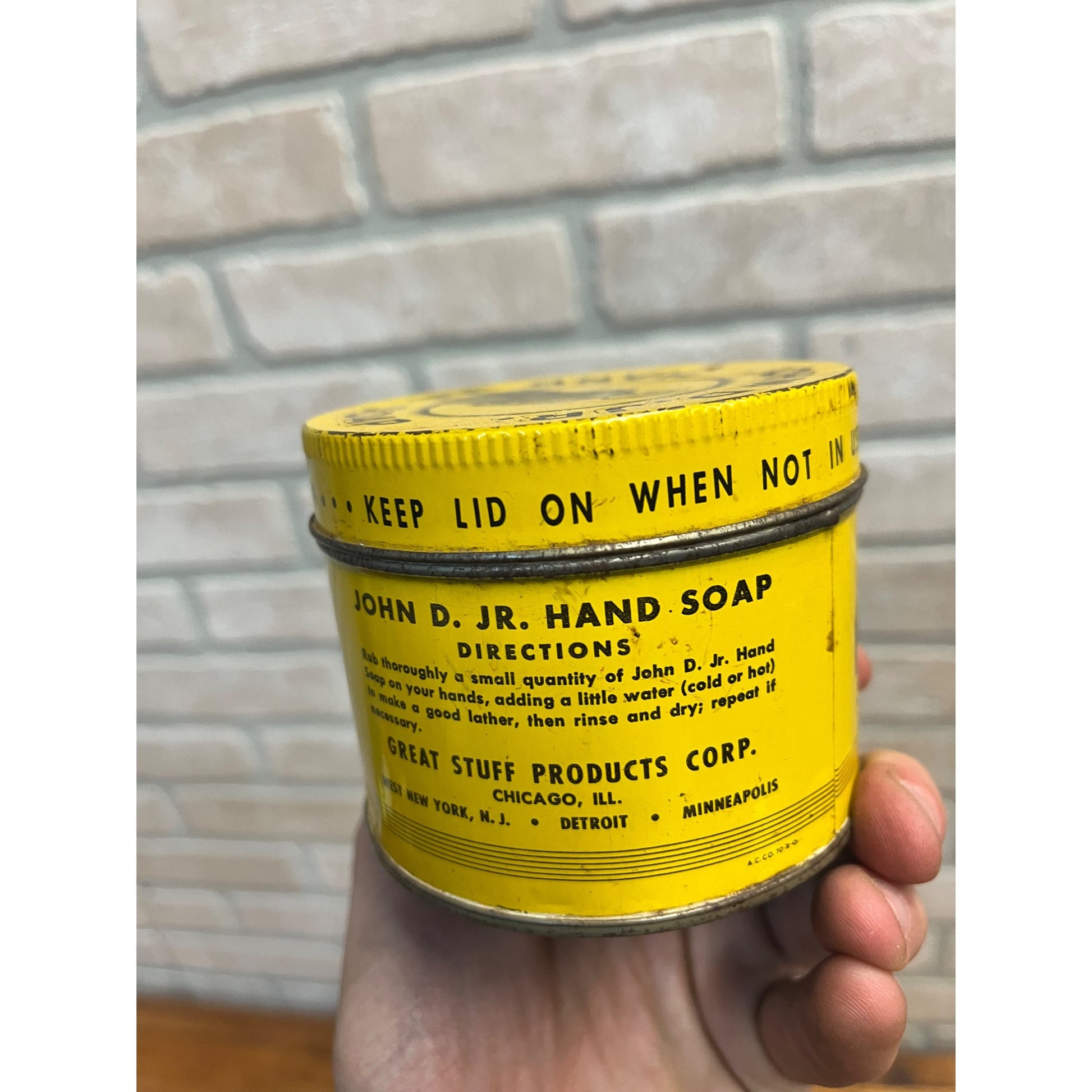 Vintage 1920's John D. Rockefeller Jr. Pix Hand Soap Tin Can Advertising