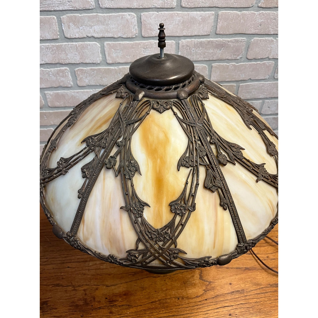Vintage 1920s Art Nouveau Slag Glass Table Lamp Ornate Floral Pittsburgh Style