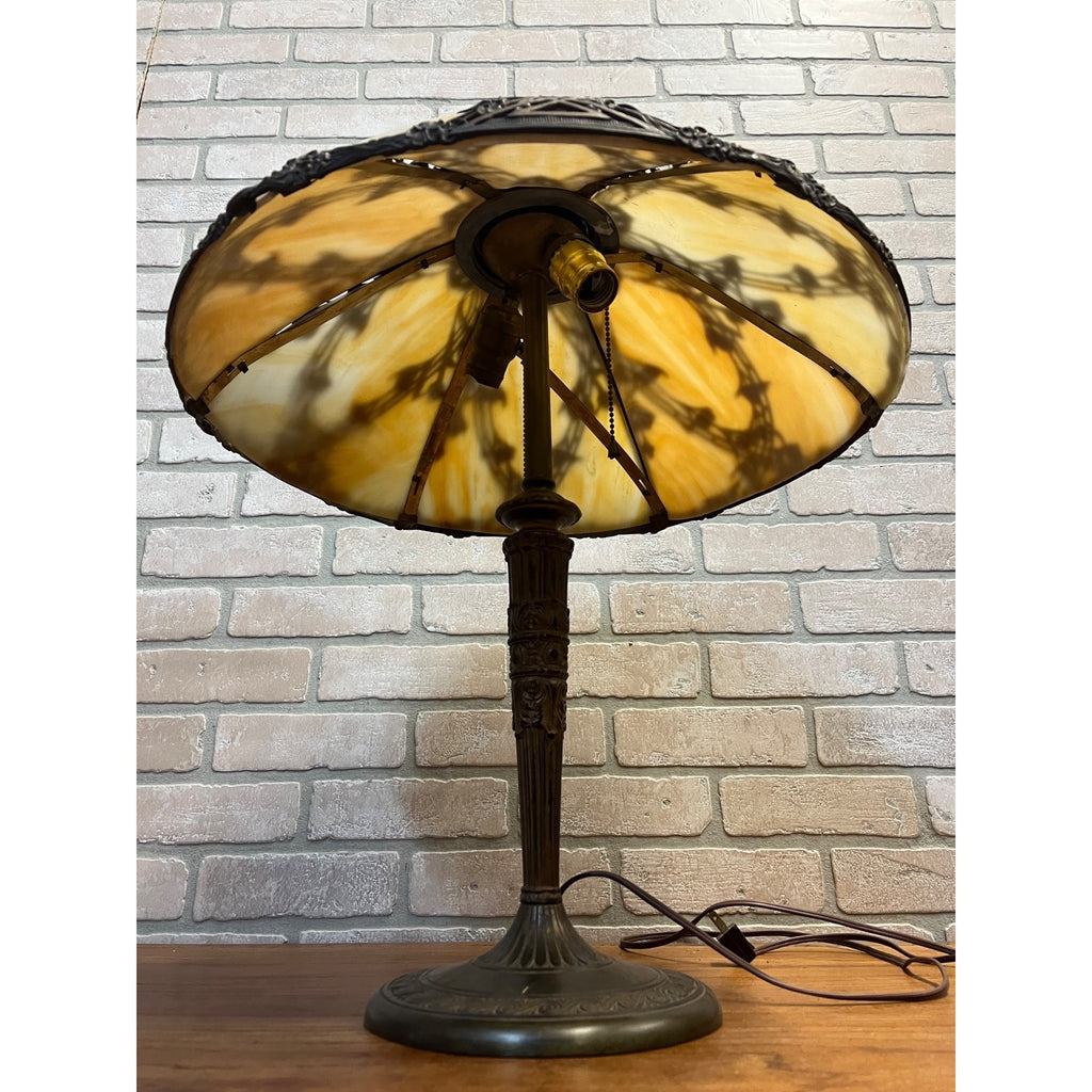 Vintage 1920s Art Nouveau Slag Glass Table Lamp Ornate Floral Pittsburgh Style