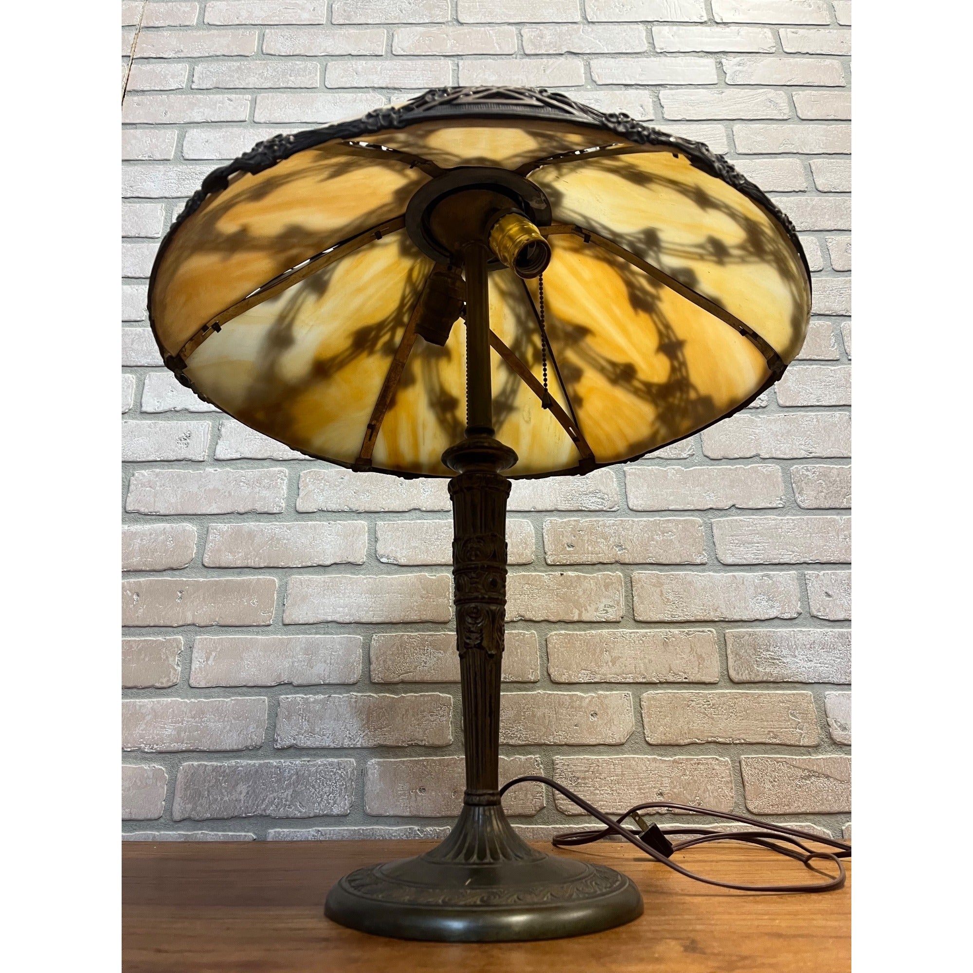 Vintage 1920s Art Nouveau Slag Glass Table Lamp Ornate Floral Pittsburgh Style