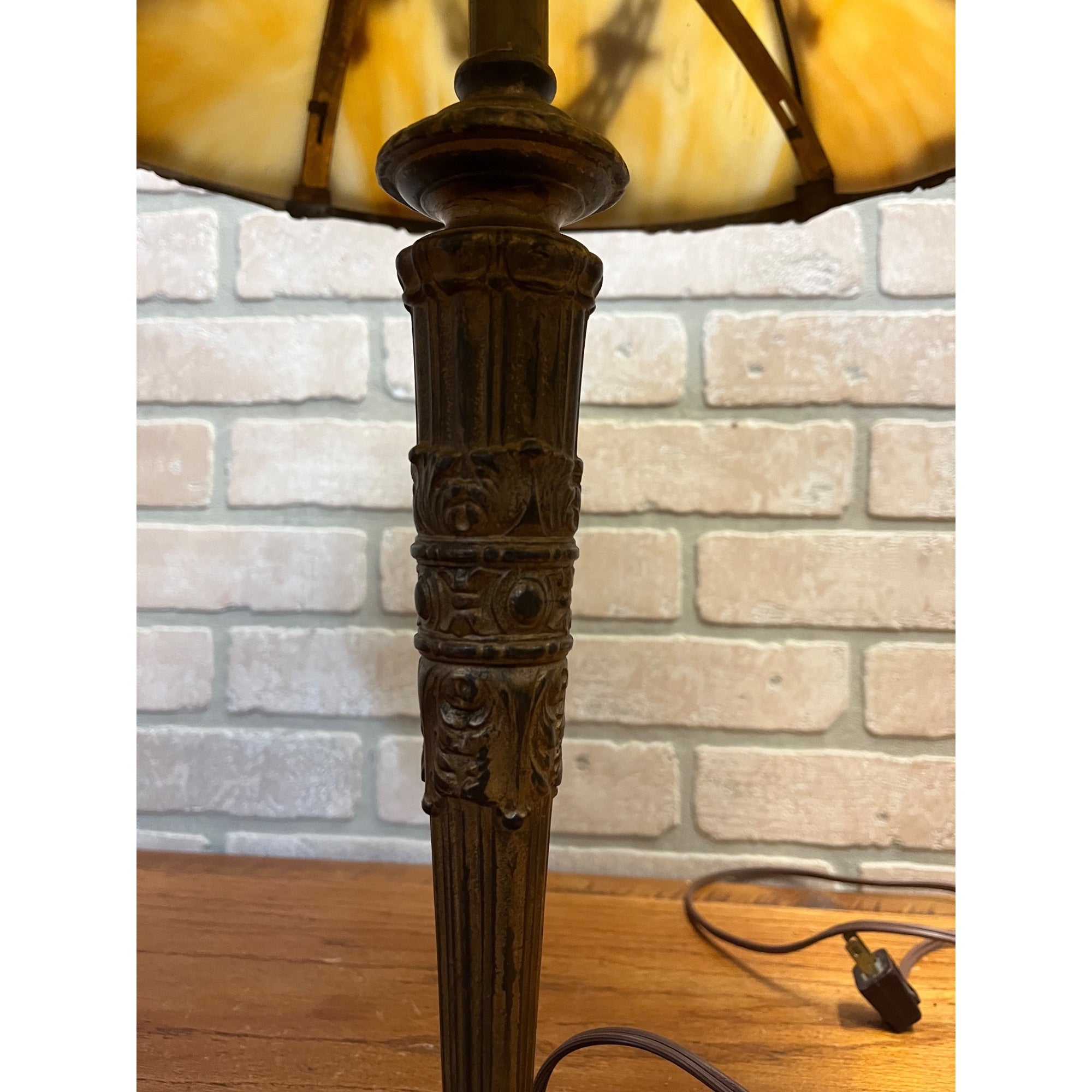 Vintage 1920s Art Nouveau Slag Glass Table Lamp Ornate Floral Pittsburgh Style