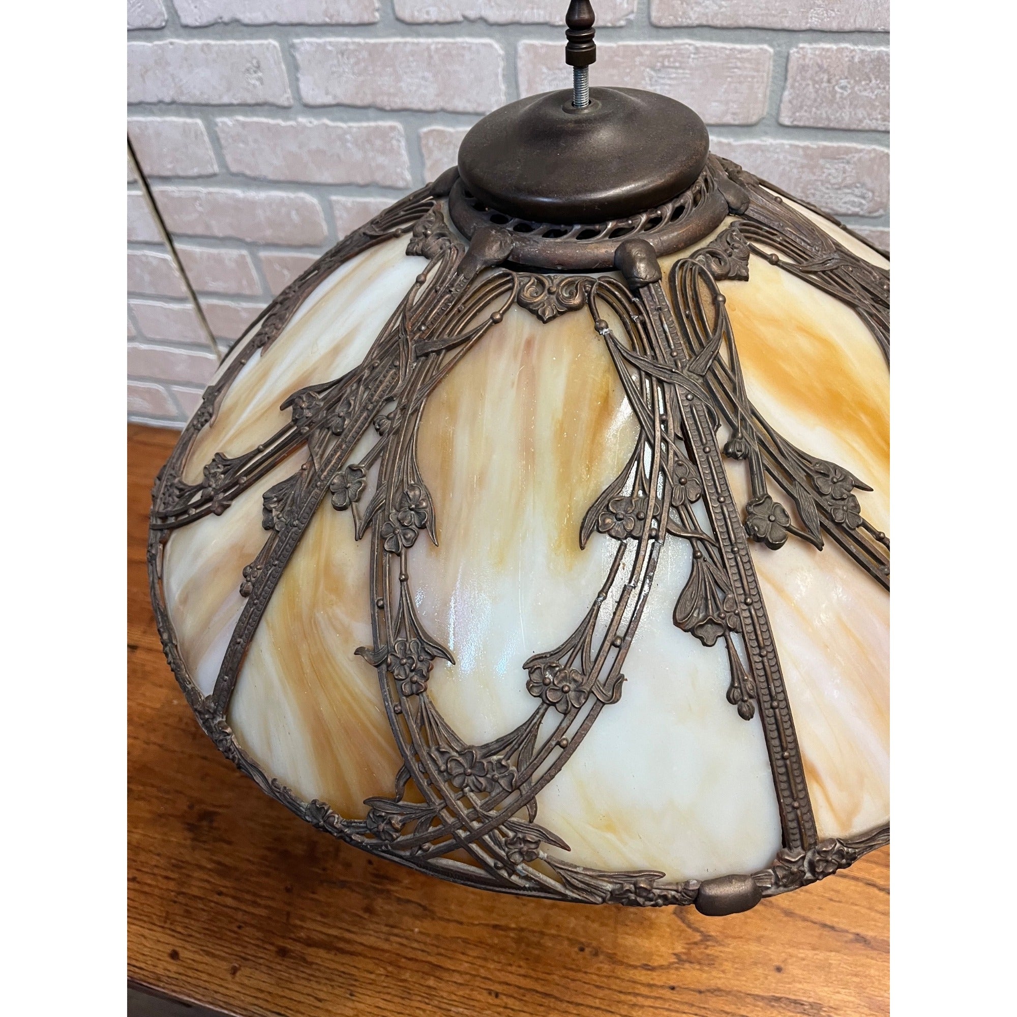 Vintage 1920s Art Nouveau Slag Glass Table Lamp Ornate Floral Pittsburgh Style
