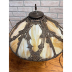 Vintage 1920s Art Nouveau Slag Glass Table Lamp Ornate Floral Pittsburgh Style