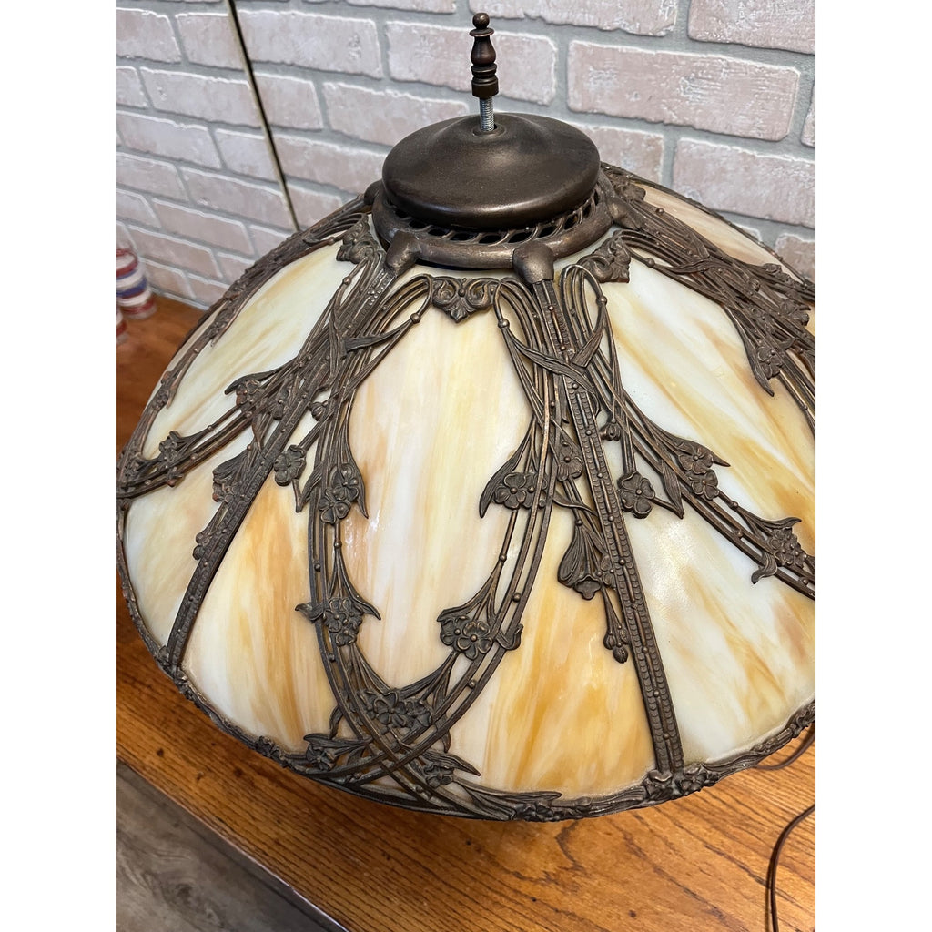 Vintage 1920s Art Nouveau Slag Glass Table Lamp Ornate Floral Pittsburgh Style