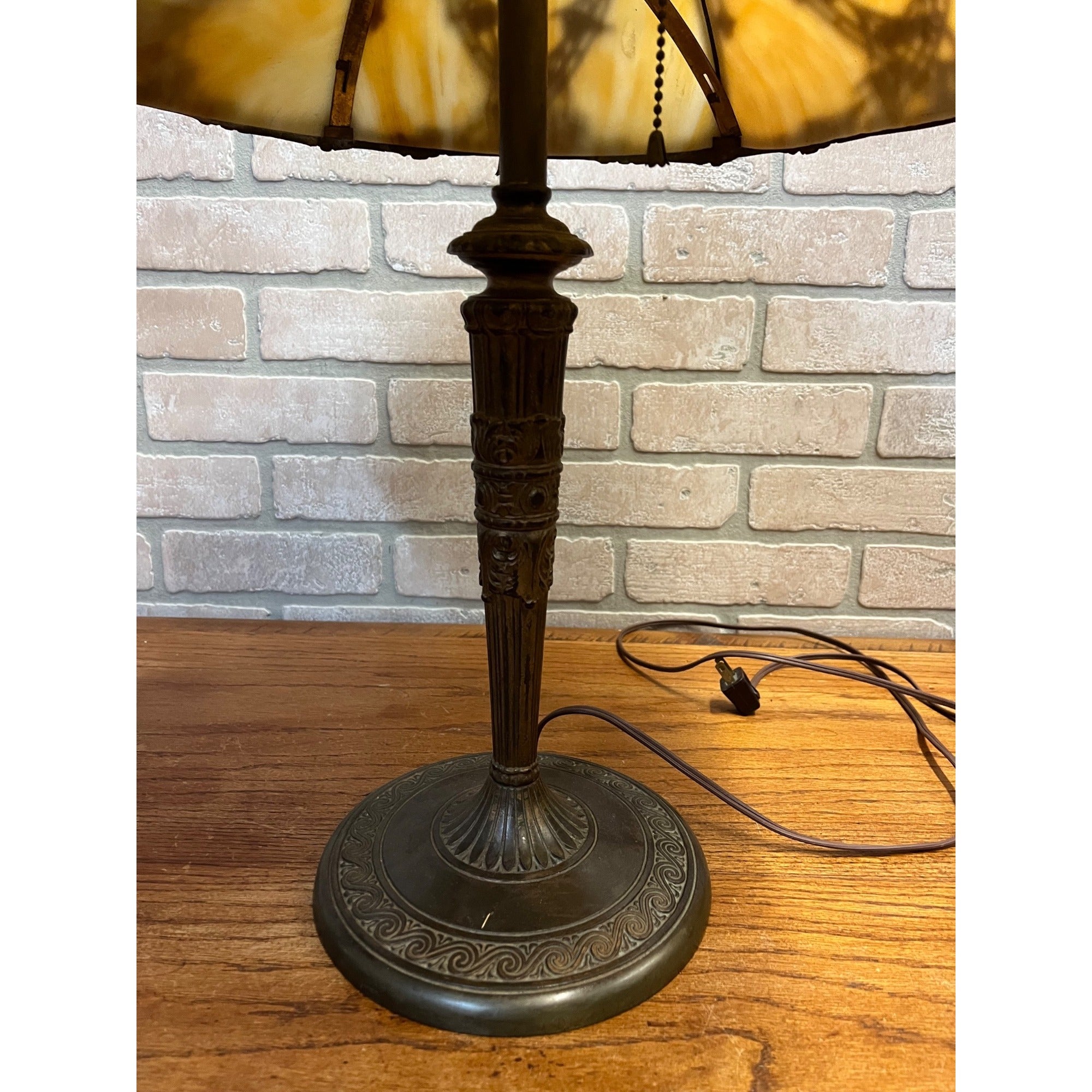 Vintage 1920s Art Nouveau Slag Glass Table Lamp Ornate Floral Pittsburgh Style
