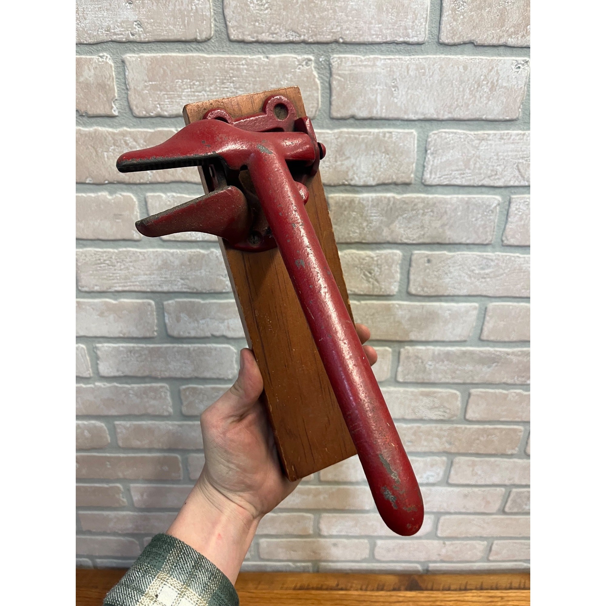 Vintage Cast Iron Wall Mount Nut Cracker or Cork Press Tool Antique Red