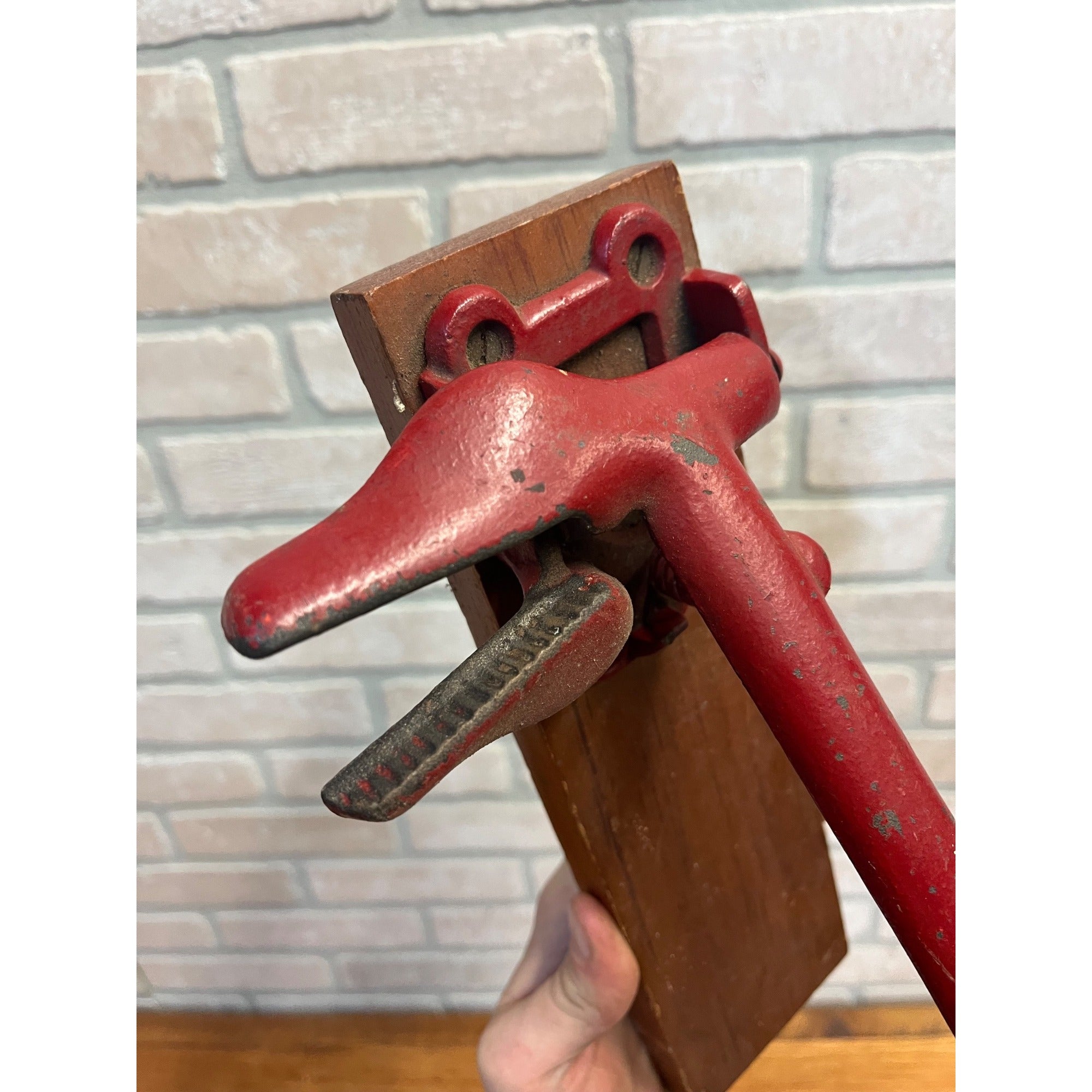 Vintage Cast Iron Wall Mount Nut Cracker or Cork Press Tool Antique Red