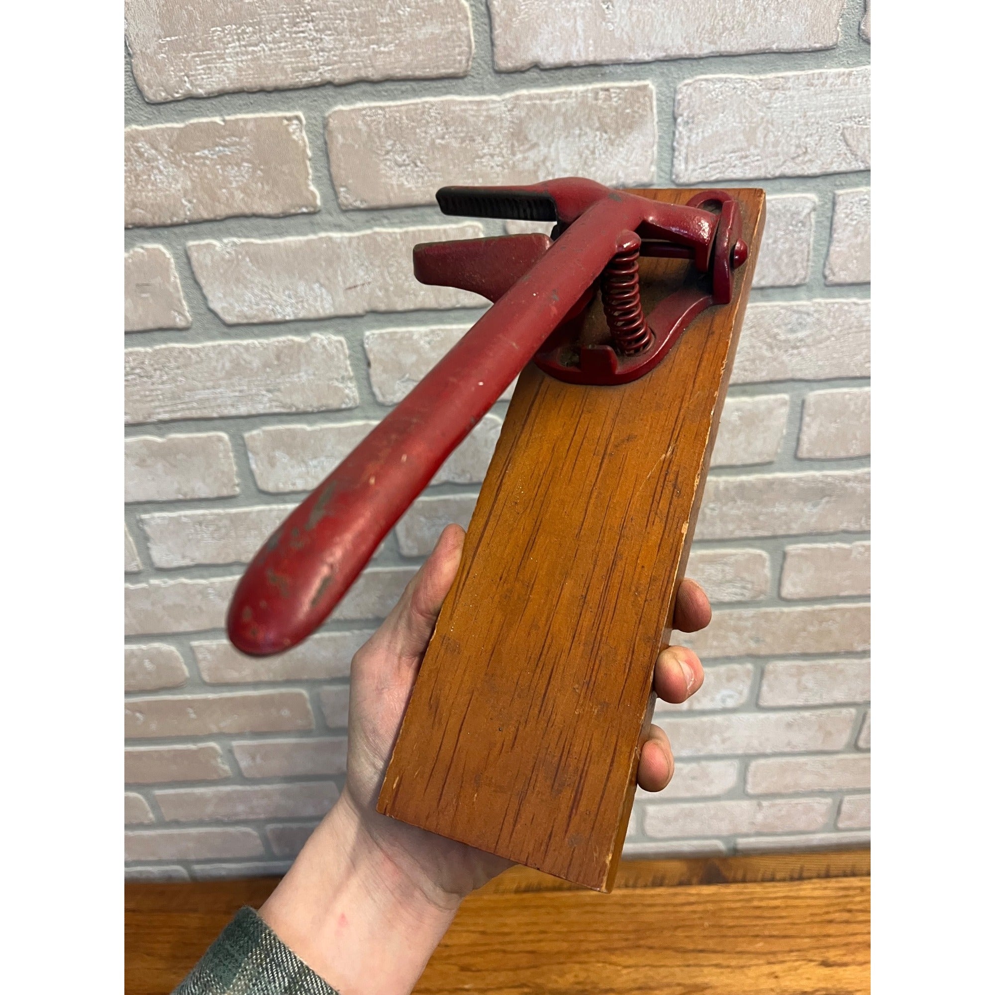 Vintage Cast Iron Wall Mount Nut Cracker or Cork Press Tool Antique Red