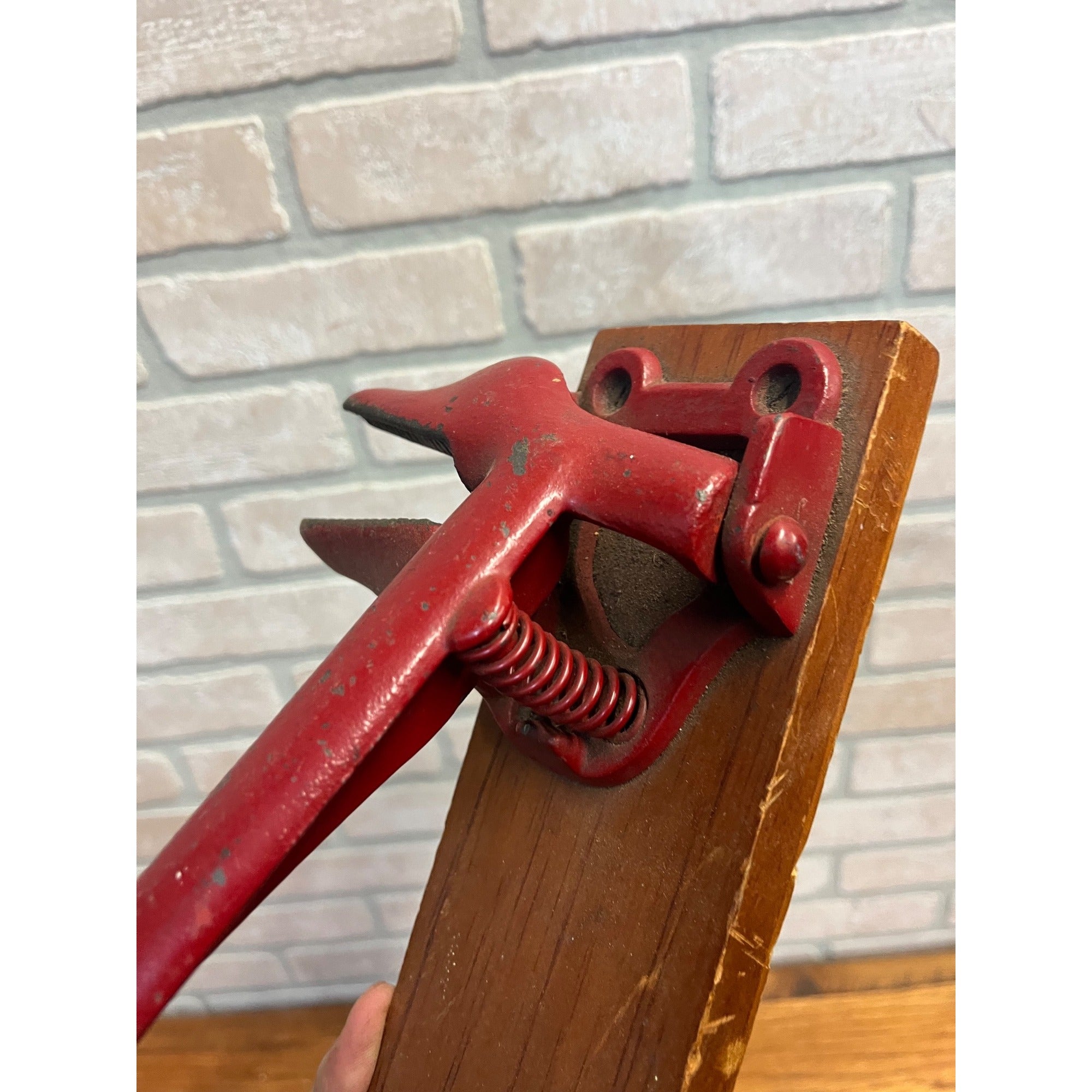 Vintage Cast Iron Wall Mount Nut Cracker or Cork Press Tool Antique Red