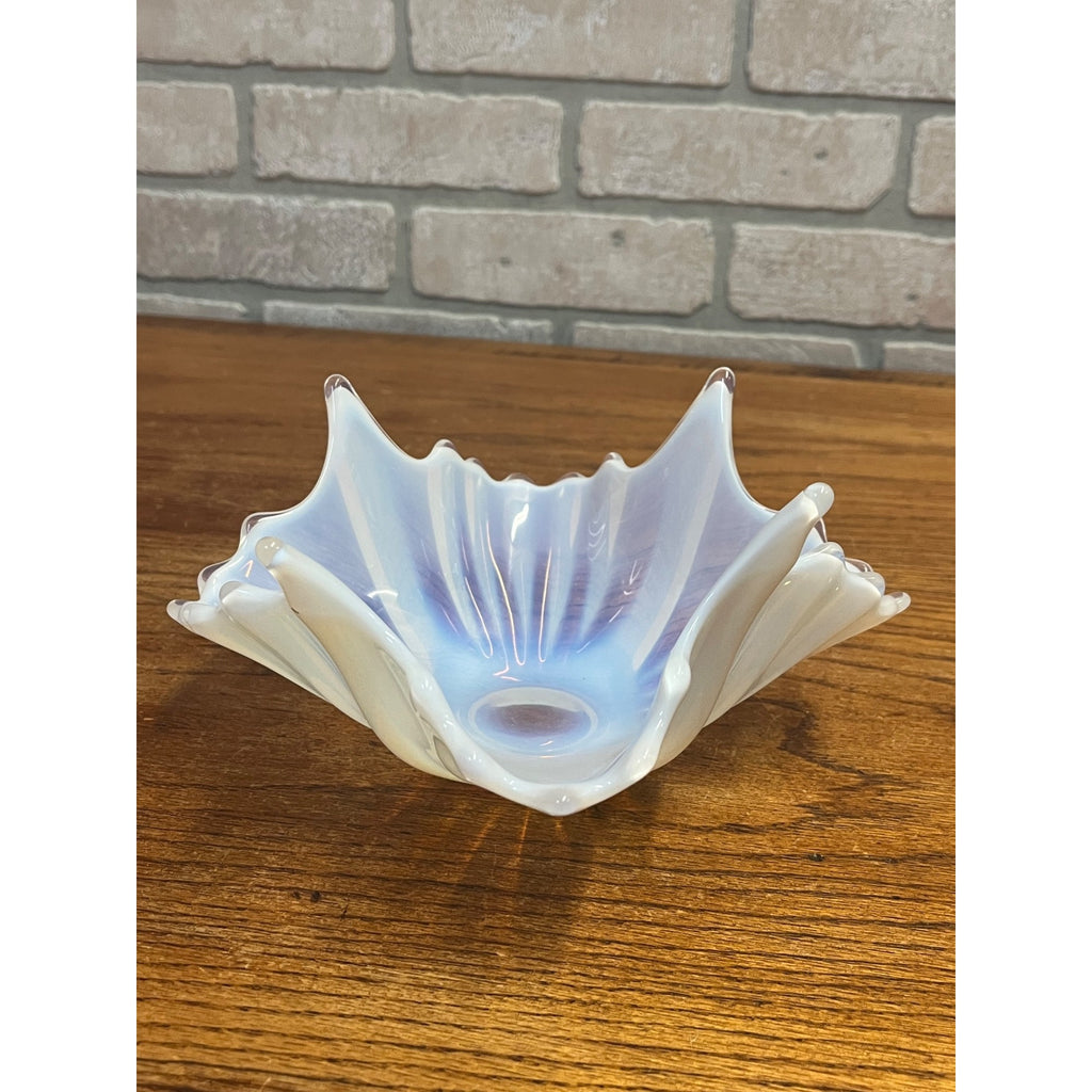 Vintage Fostoria Glass Bowl Heirloom White Opalescent Crinkle Handkerchief Dish