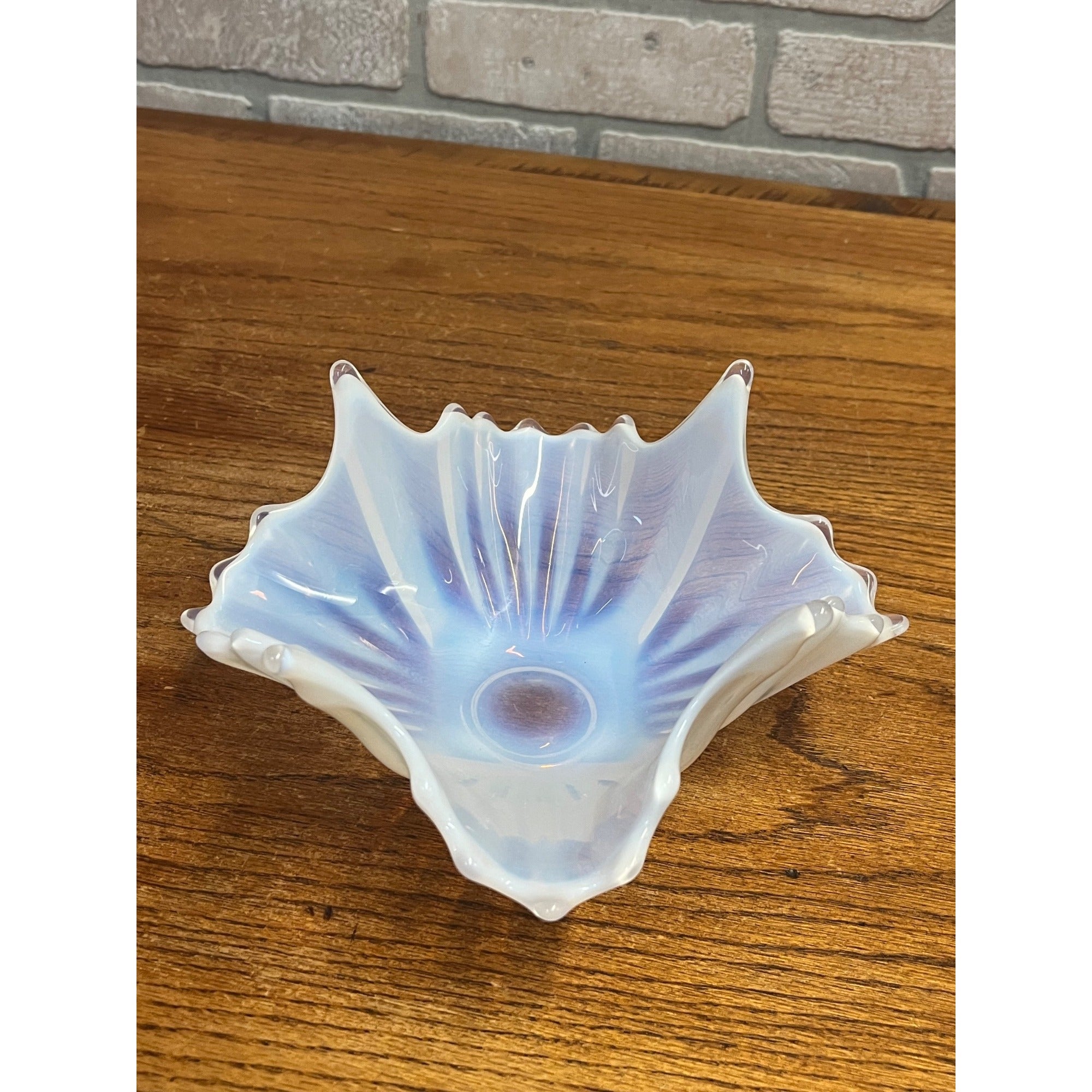 Vintage Fostoria Glass Bowl Heirloom White Opalescent Crinkle Handkerchief Dish