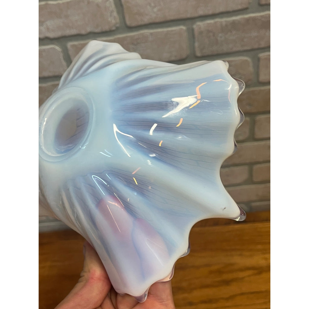 Vintage Fostoria Glass Bowl Heirloom White Opalescent Crinkle Handkerchief Dish