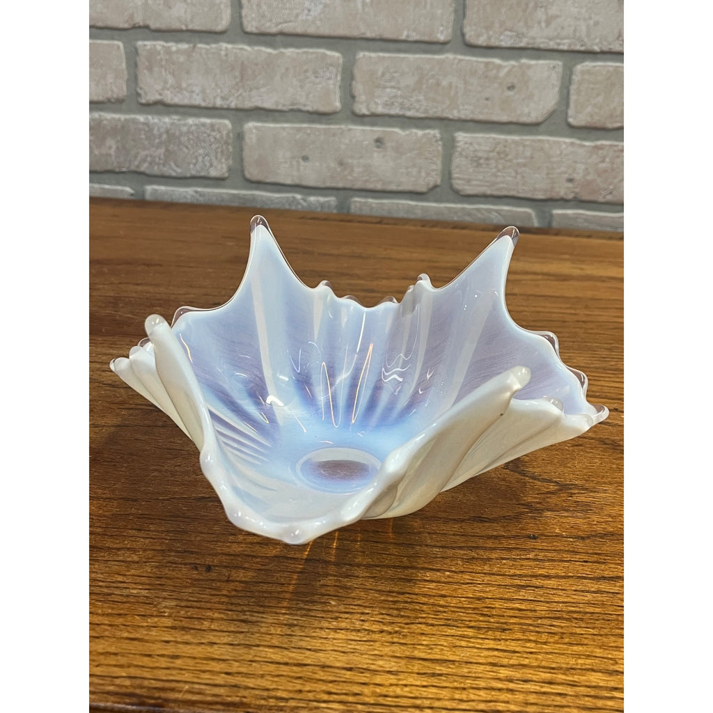 Vintage Fostoria Glass Bowl Heirloom White Opalescent Crinkle Handkerchief Dish