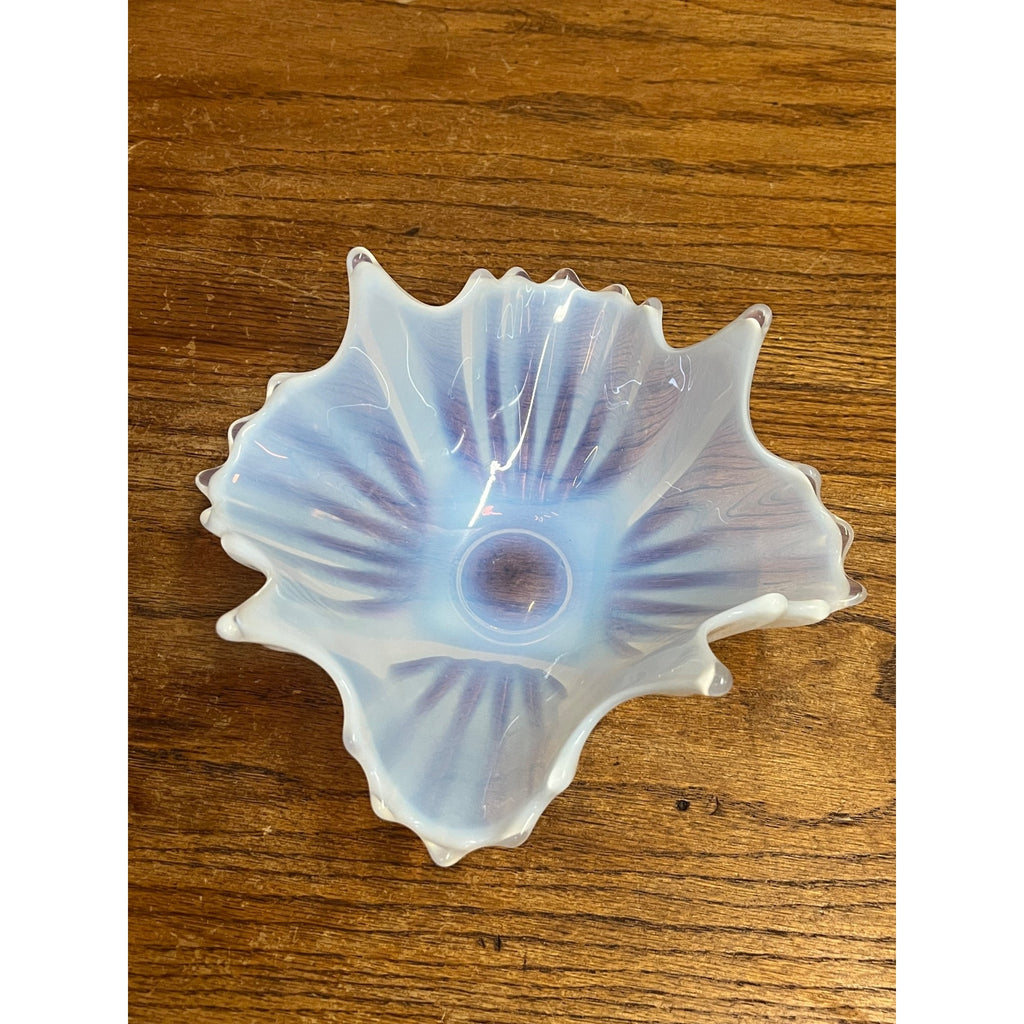 Vintage Fostoria Glass Bowl Heirloom White Opalescent Crinkle Handkerchief Dish