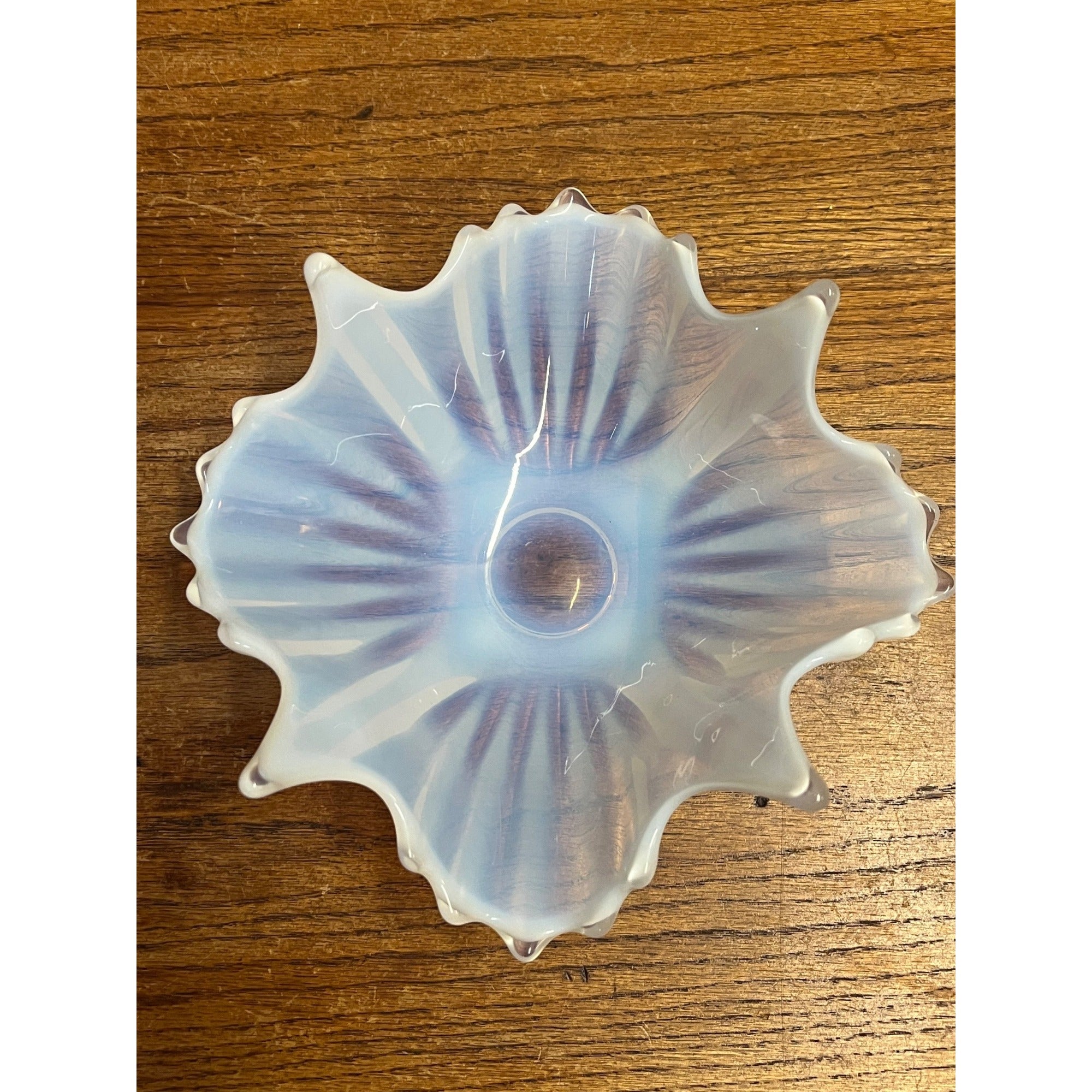 Vintage Fostoria Glass Bowl Heirloom White Opalescent Crinkle Handkerchief Dish