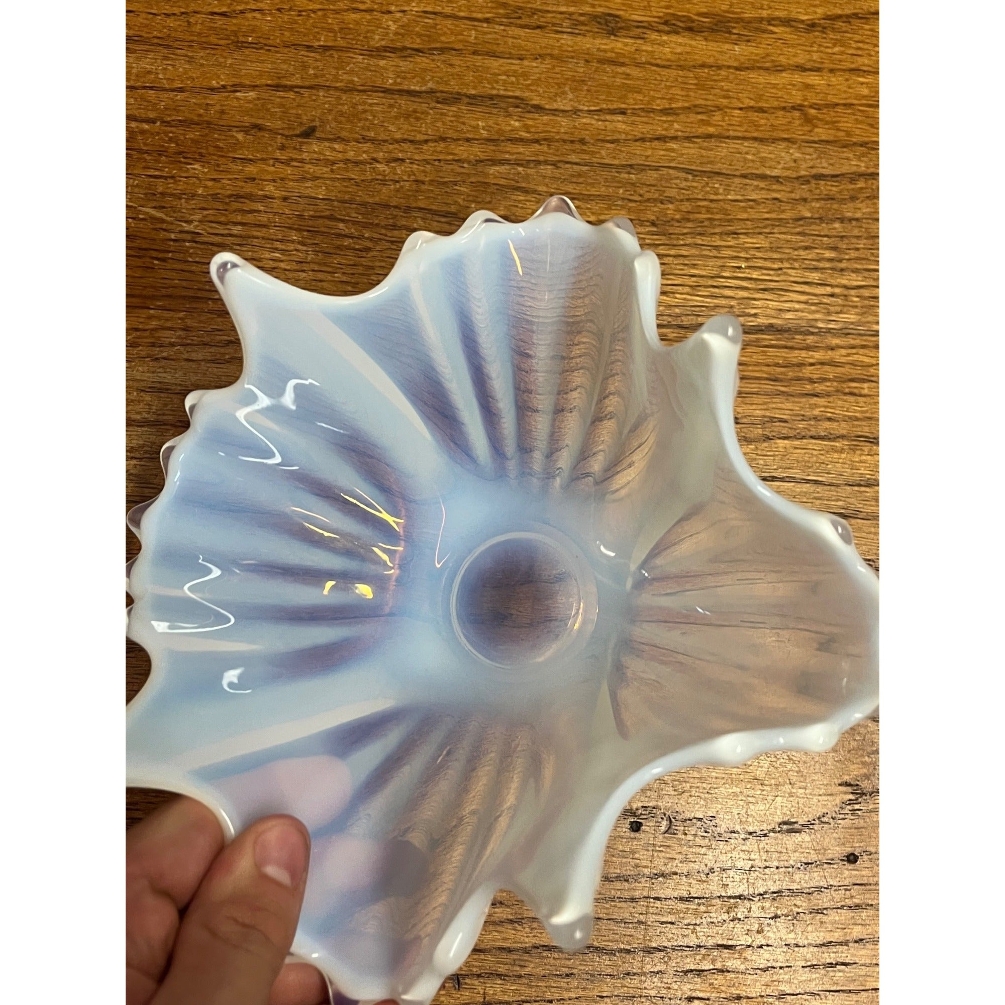 Vintage Fostoria Glass Bowl Heirloom White Opalescent Crinkle Handkerchief Dish